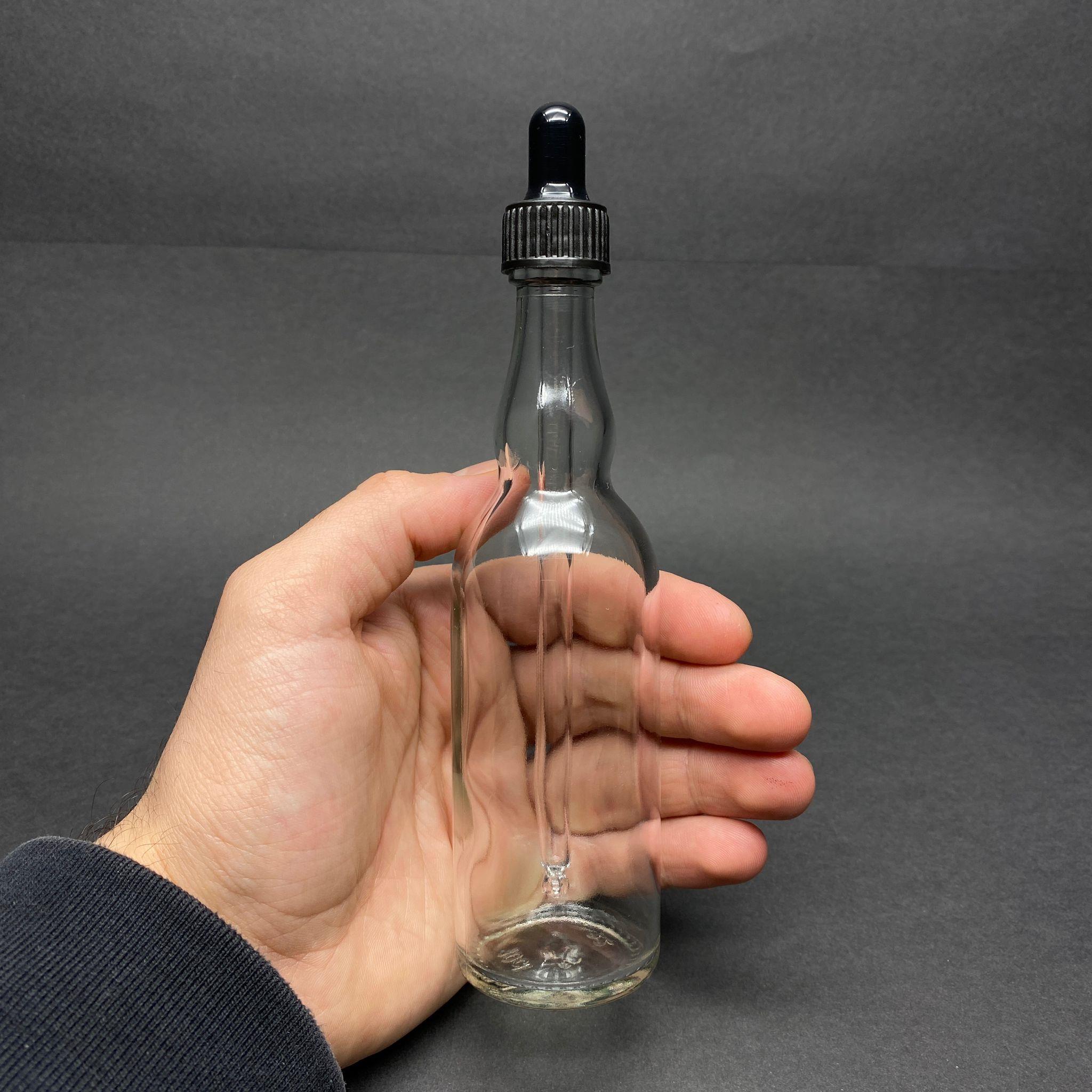 100 CC ŞEFFAF CAM DAMLALIKLI ŞİŞE BOĞUMLU MODEL - SİYAH EMZİK - SİYAH PLASTİK KAPAK - 100 ML SAYDAM CAM DAMLALIKLI ŞİŞE