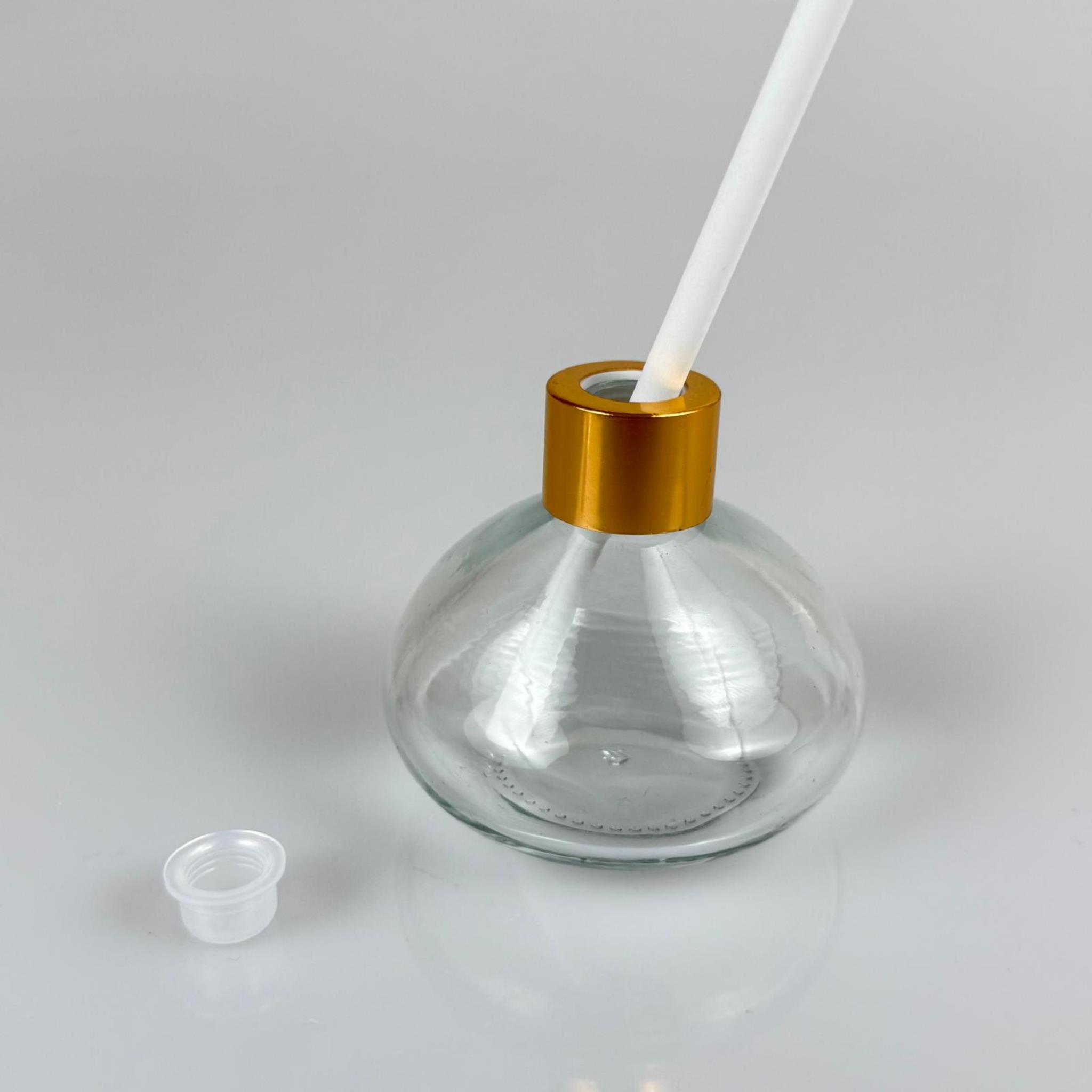 BASIK MODEL CAM BAMBU ODA KOKUSU ŞİŞESİ + METAL GOLD KAPAK + TIPA + KALIN BEYAZ FİBER BAMBU ÇUBUK - 50 ML SET TAKIM - HEDİYELİK PROMOSYON DİFFUSER ŞİŞELERİ