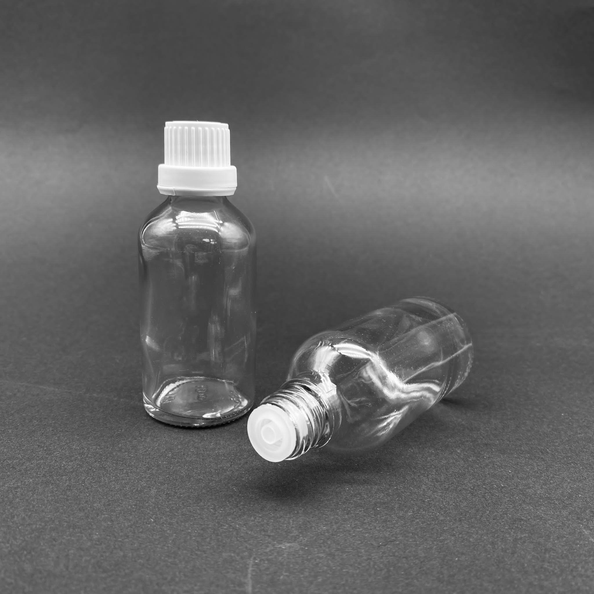 50 CC ŞEFFAF İÇTEN DAMLALIKLI - BEYAZ KİLİT KAPAKLI CAM ŞİŞE - 50 ML SAYDAM STANDART İÇTEN DAMLALIKLI CAM ŞİŞE