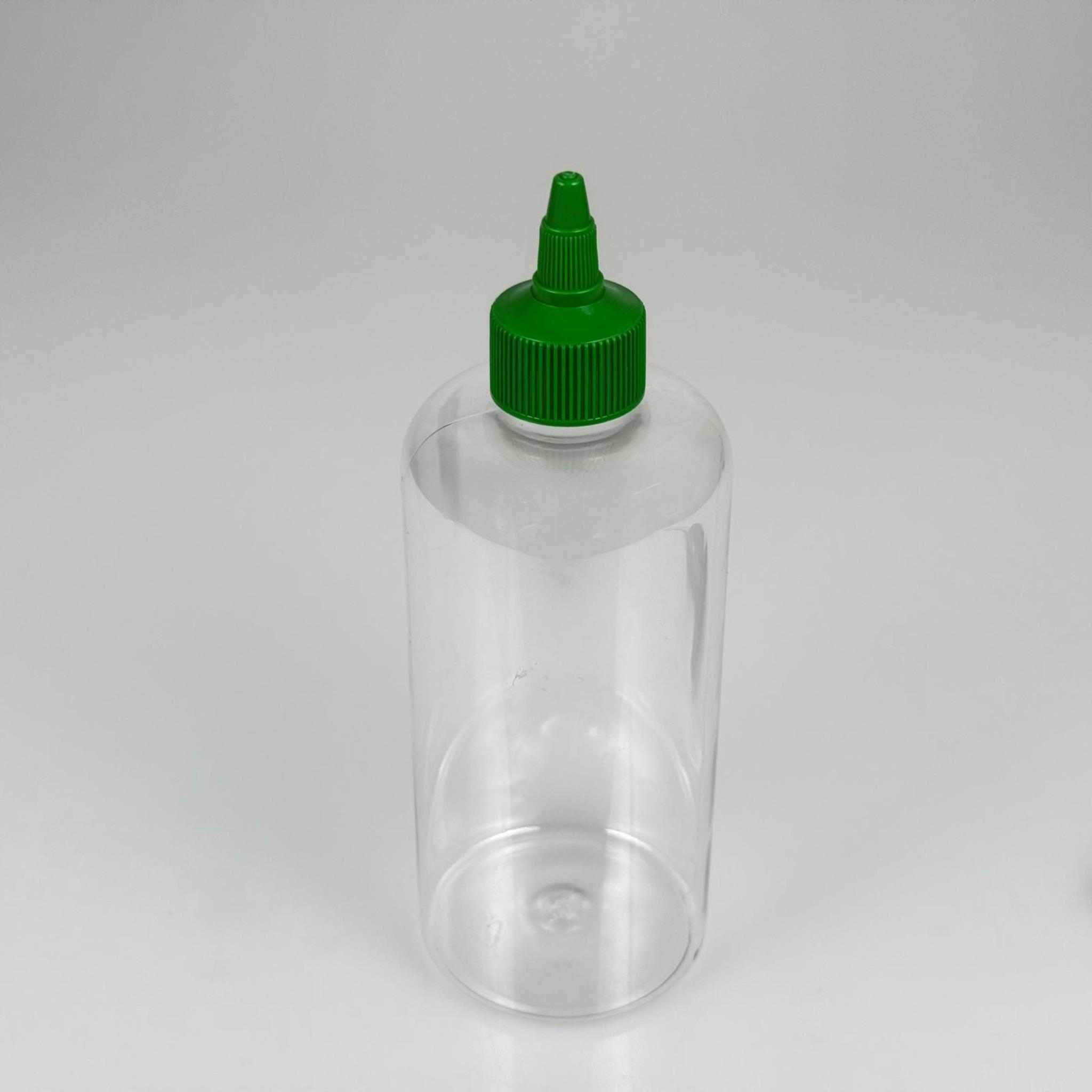 ZEYTİNYAĞI, SOS, ACI SOS, SİRKE, SRIRACHA VB BOŞ ŞİŞELERİ - YEŞİL SİVRİ TWİST AKITICI KAPAK + 500 ML ŞEFFAF SİLİNDİR PET PLASTİK ŞİŞE TAKIM