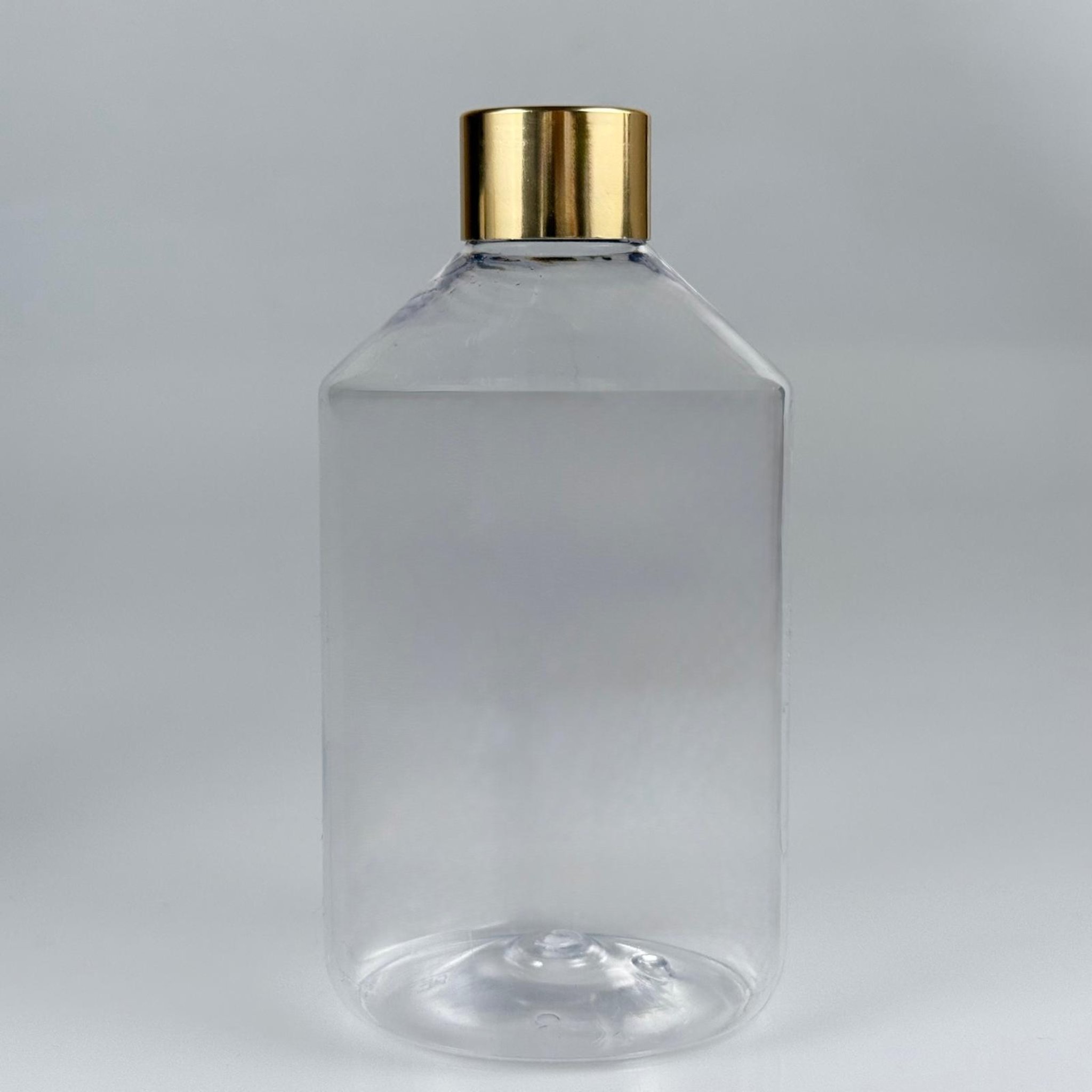 500 CC KÜT BOYUNLU ŞEFFAF PET ŞİŞE + ALÜMİNYUM KAPLAMALI GOLD KAPAKLI TAKIM - 500 ML PET ŞİŞE