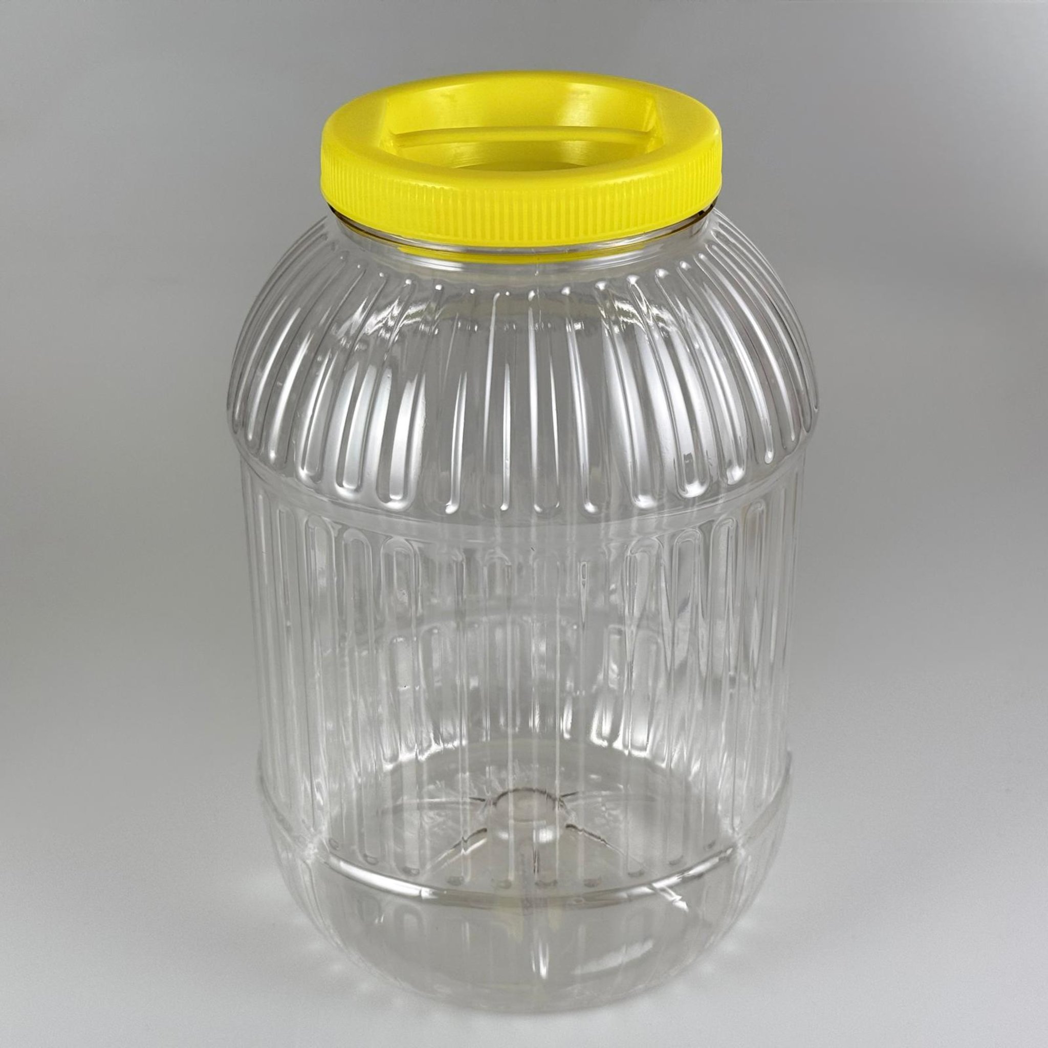 5000 CC PET KAVANOZ ÇİZGİLİ - SARI KAPAKLI PLASTİK KAVANOZ - 5 LT PET BİDON - 5 LİTRE YUVARLAK KAVANOZ - TURŞU, ZEYTİN, VB İÇİN BOŞ PLASTİK BİDON