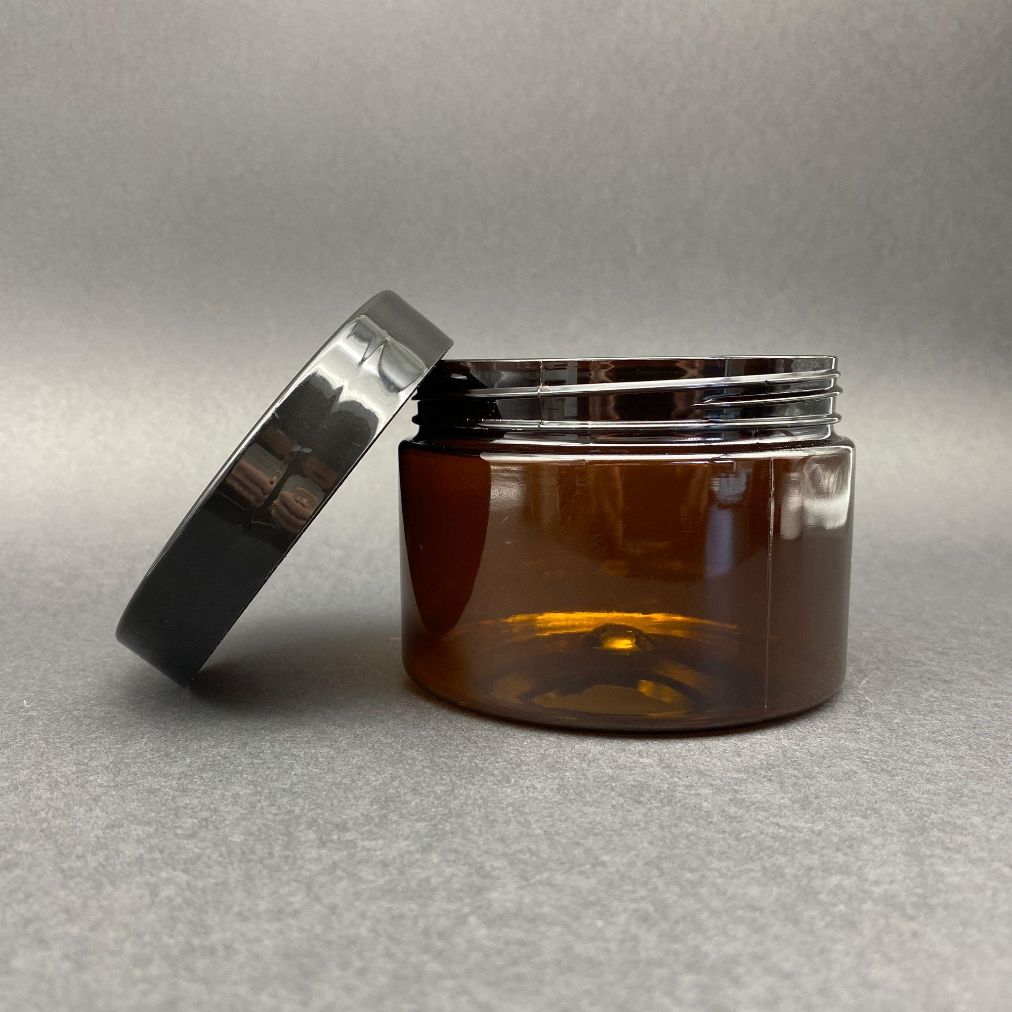 300 CC SERT PLASTİK AMBER KAVANOZ - SİYAH KAPAKLI - 300 ML KAHVERENGİ KAVANOZ