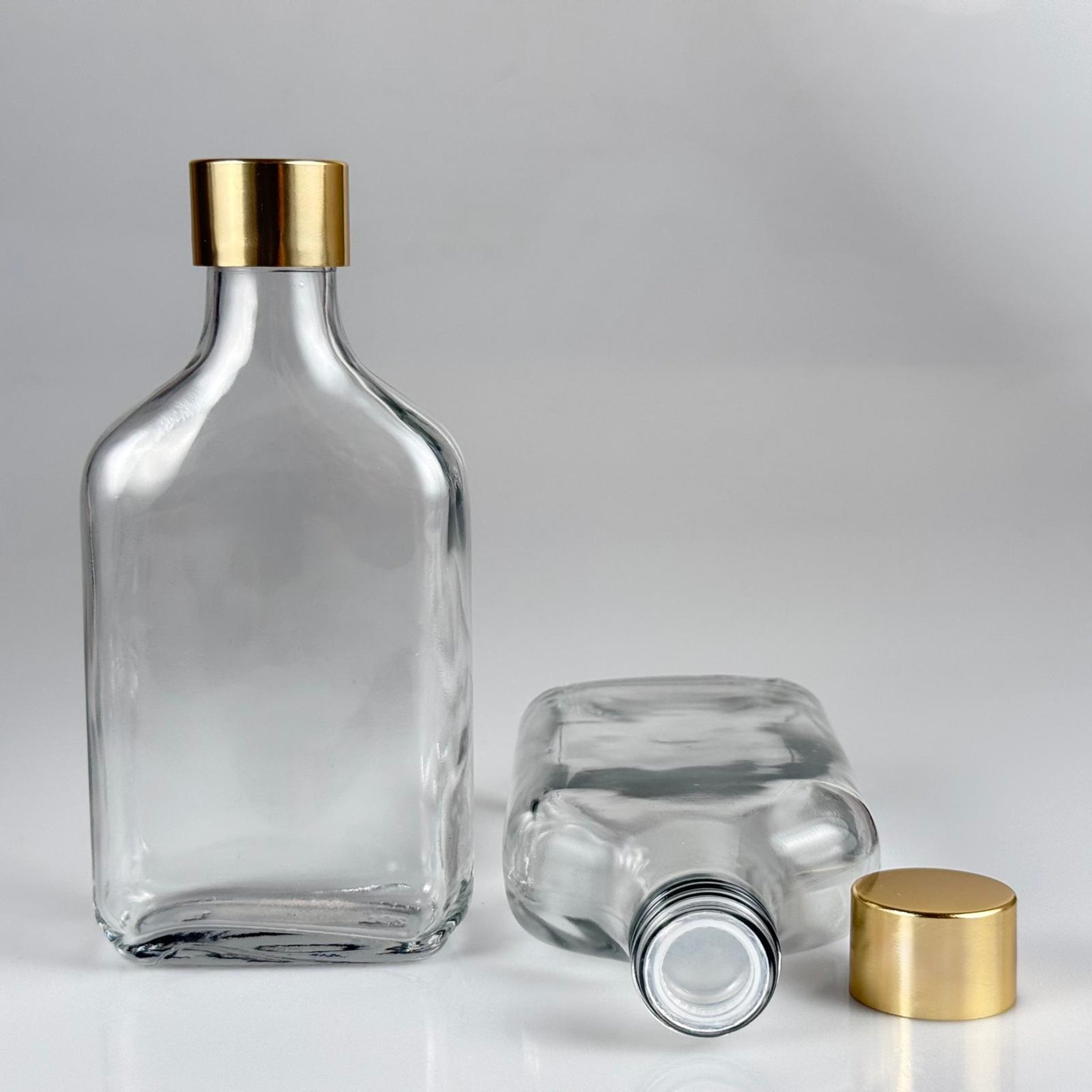 200 CC YASSI CAM COLD BREW ŞİŞE - SOĞUK KAHVE ŞİŞESİ -  ALÜMİNYUM KAPLAMALI GOLD KAPAKLI + KÖR TIPALI TAKIM - 200 ML CAM ŞİŞE