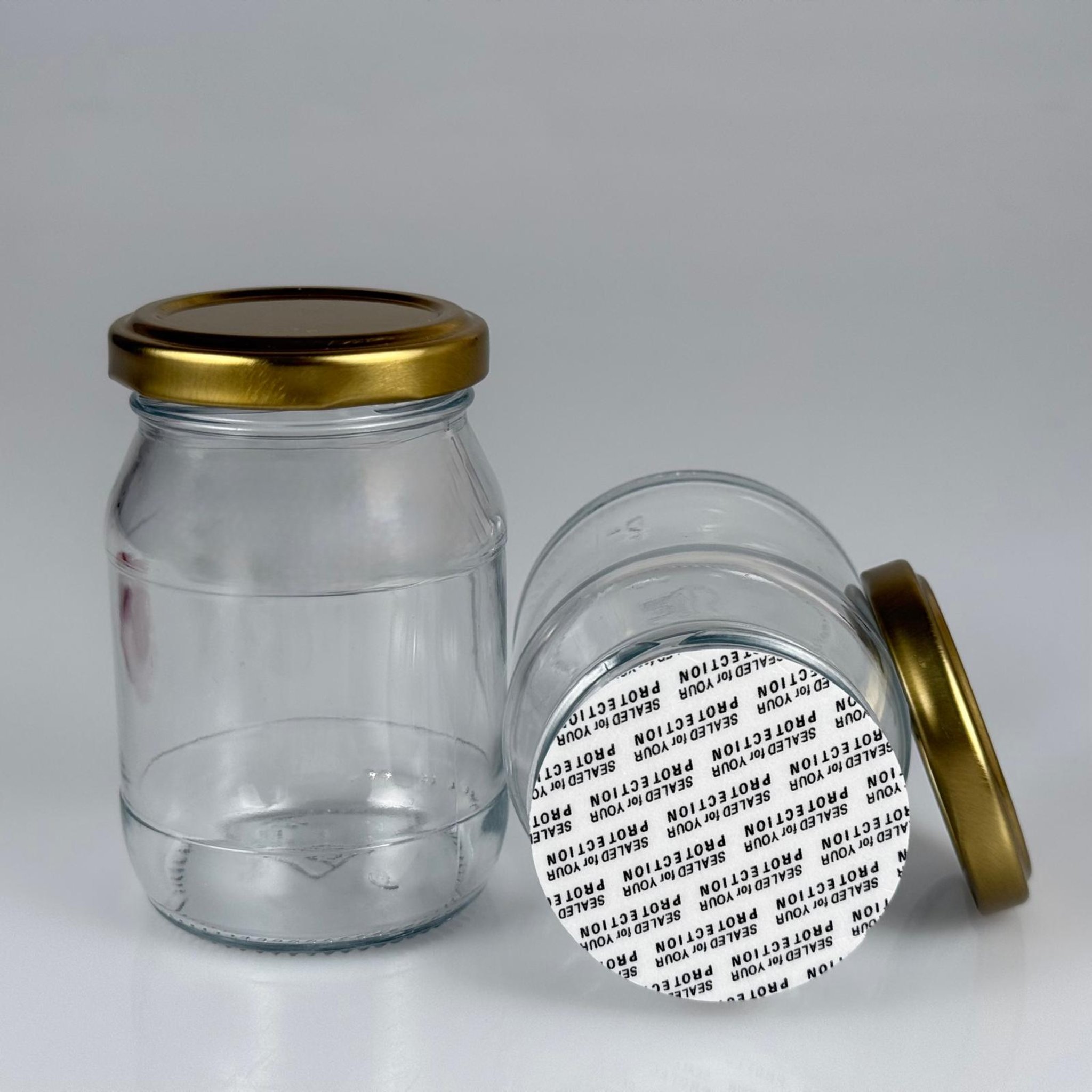 190 CC CAM KAVANOZ - GOLD METAL KAPAKLI + KENDİNDEN YAPIŞKANLI SIZDIRMAZ CONTALI TAKIM - 190 ML TOMBUL KAVANOZ