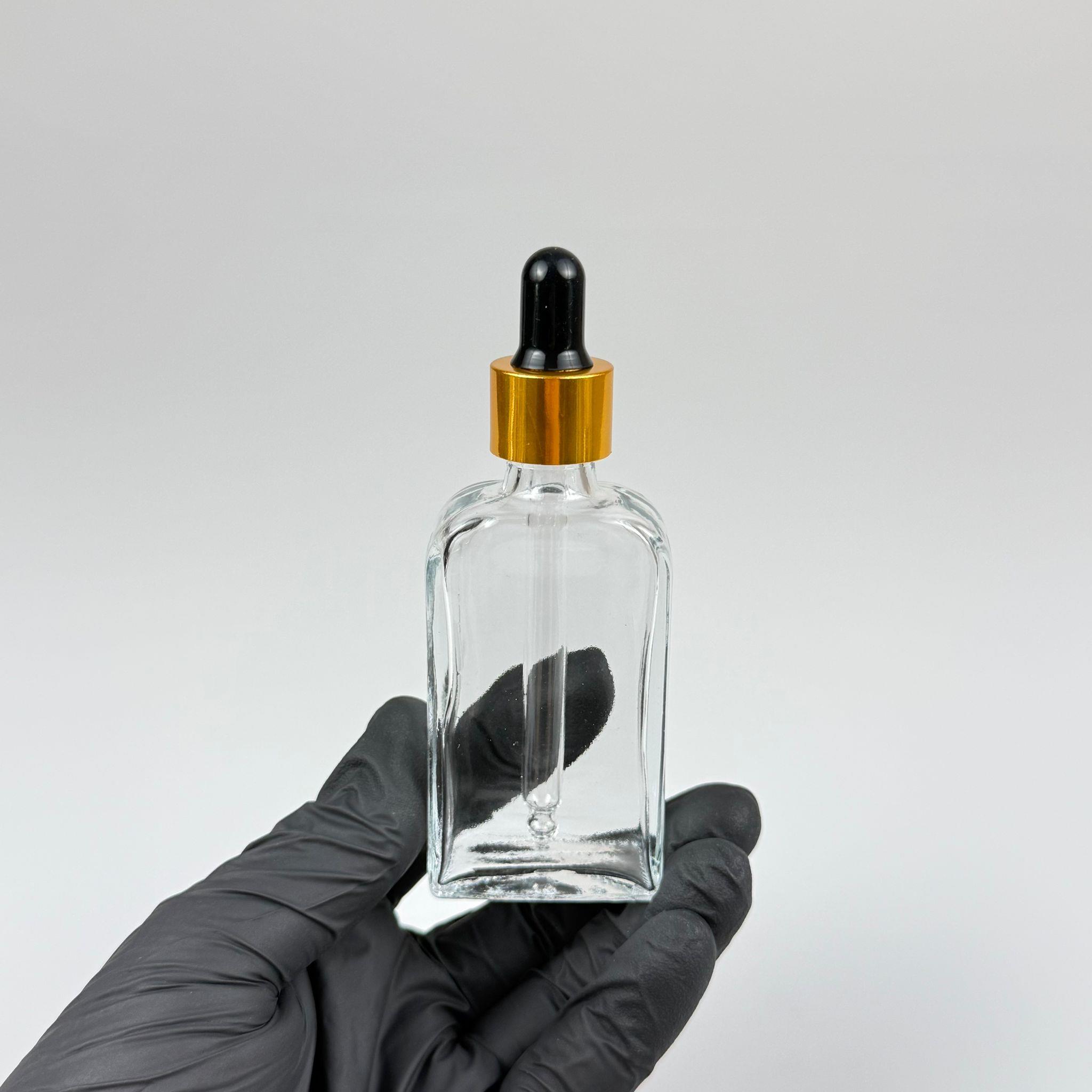 40 CC YASSI DİKDÖRTGEN PRESTİJLİ CAM DAMLALIKLI ŞİŞE - SİYAH EMZİK - GOLD METALİK KAPAK - 40 ML CAM DAMLALIKLI ŞİŞE - DAMLALIKLI BOŞ ŞİŞE