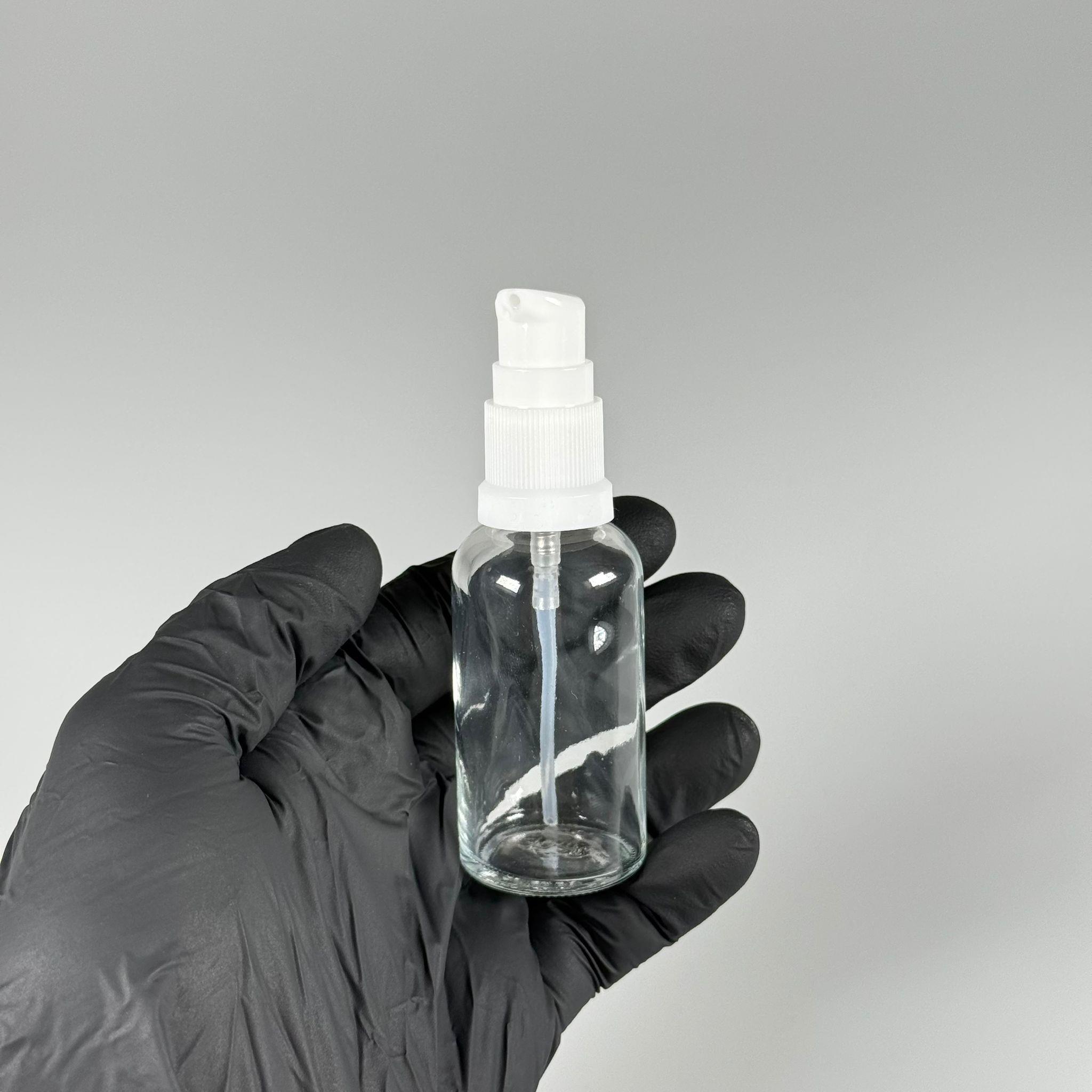 30 CC ŞEFFAF CAM ŞİŞE - SIZDIRMAZ ETEKLİ BEYAZ LOSYON POMPALI TAKIM - 30 ML LOSYON ŞİŞESİ - YAĞ, KREM GİBİ YOĞUN KIVAMLI SIVILAR İÇİN CAM AMBALAJ