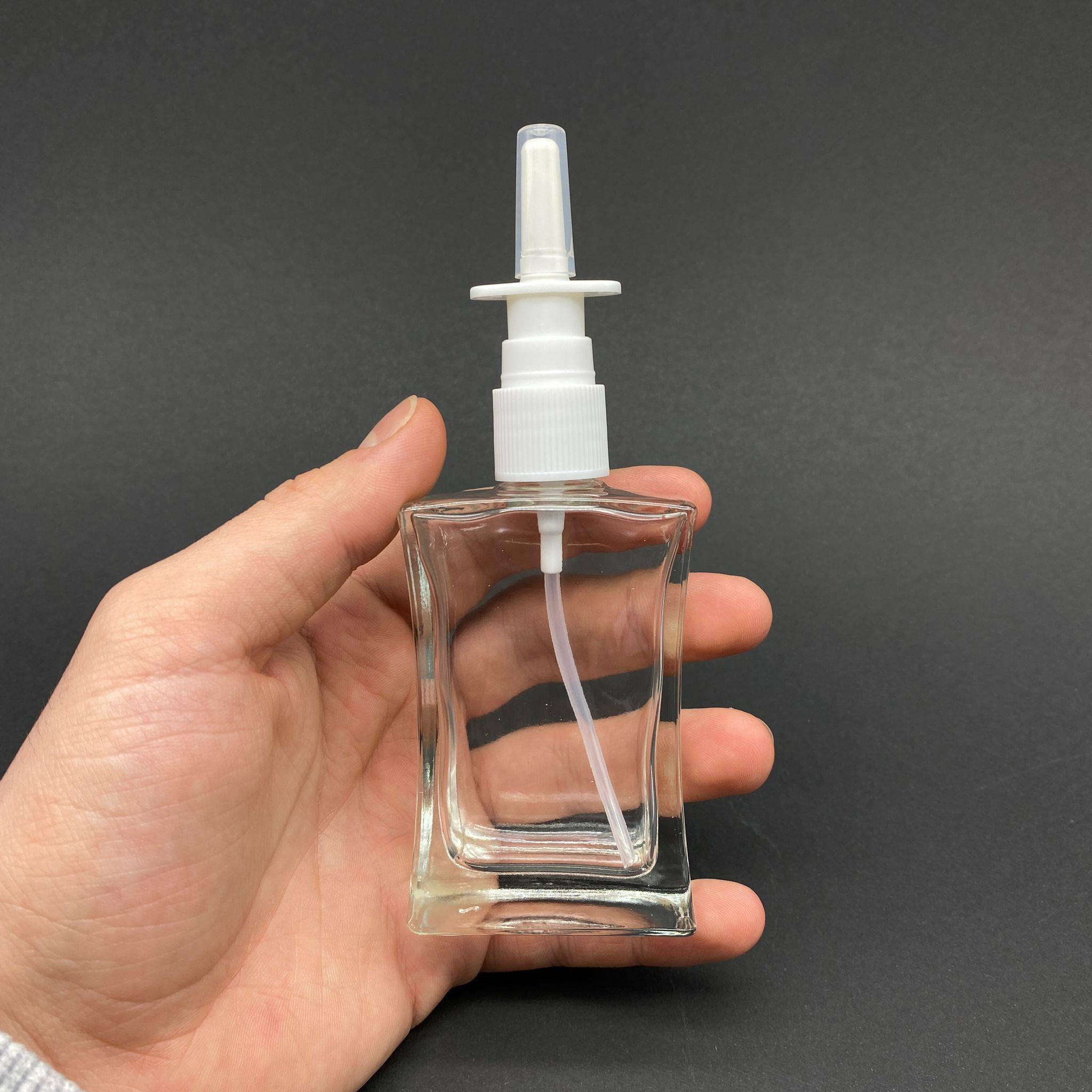 50 CC KÖŞELİ CAM ŞİŞE - BEYAZ NAZAL BURUN SPREYLİ TAKIM - 50 ML BURUN SPREYLİ CAM ŞİŞE - 1. KALİTE İTHAL CAM