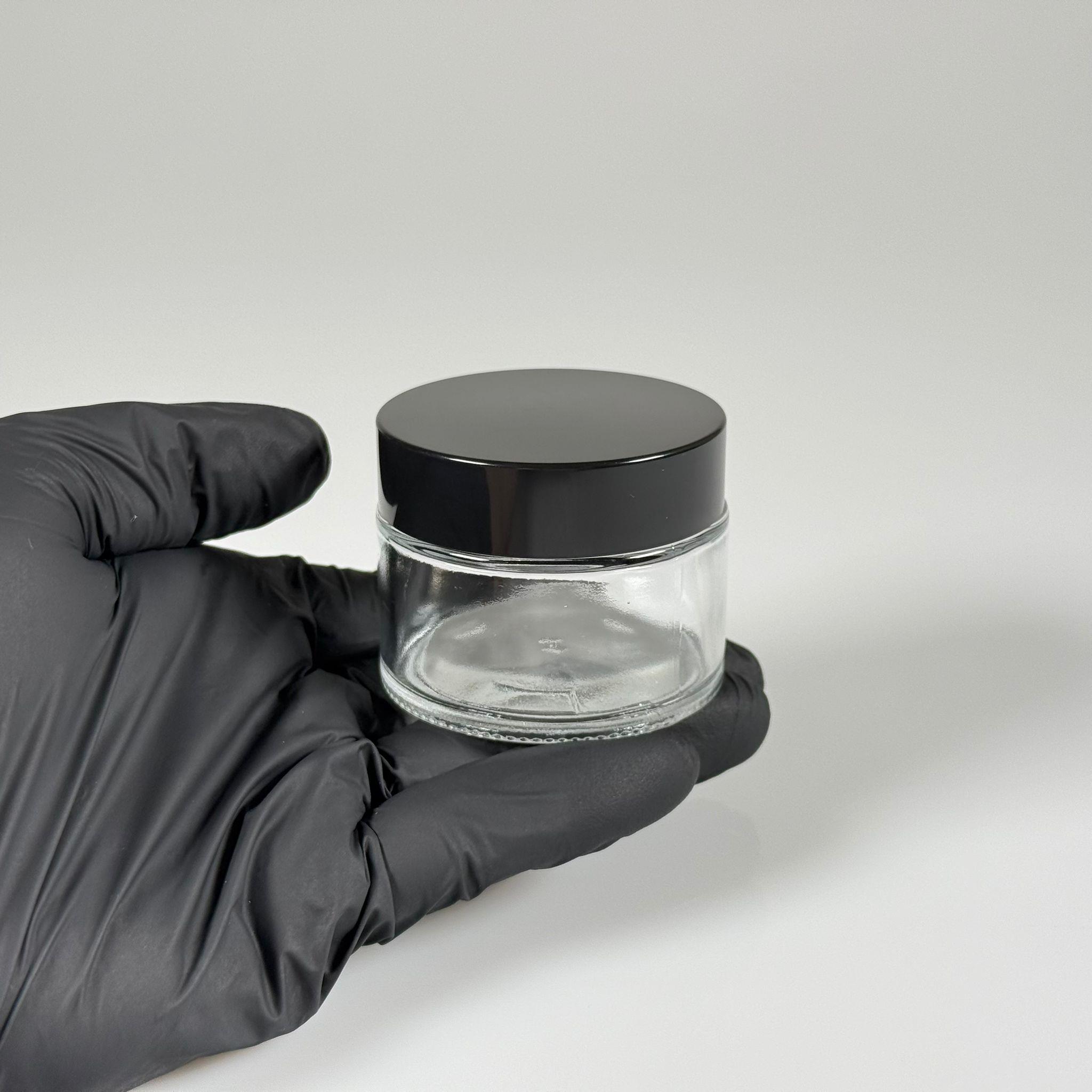 50 CC CAM ŞEFFAF KREM KAVANOZU - SİYAH KAPAKLI İÇ CONTALI - 50 ML CAM KAVANOZ  - KOZMETİK KAVANOZ