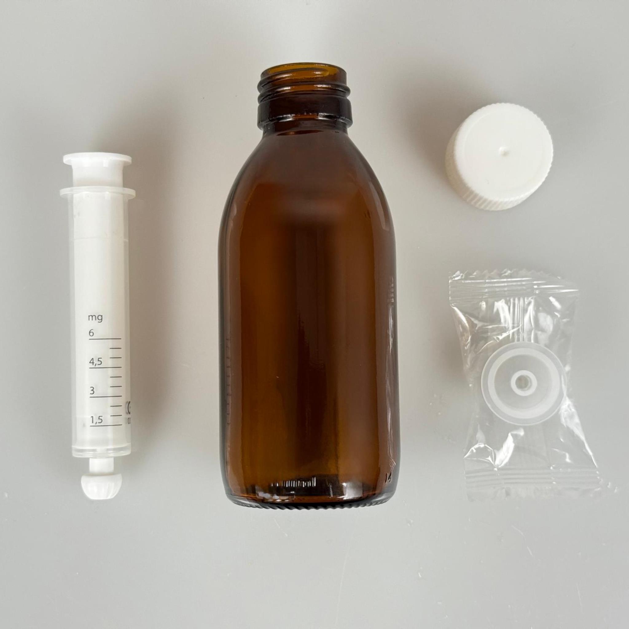 150 ML CAM ECZA ŞİŞESİ + 6 ML DOZAJ PİPETİ + DOZAJ TIPASI + CONTALI PLASTİK KAPAK TAKIM