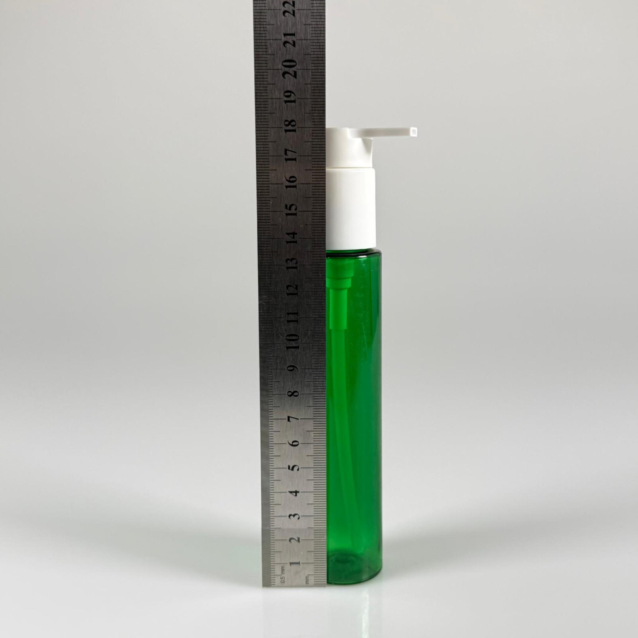 100 CC UZUN SİLİNDİR YEŞİL PET ŞİŞE (24 GR)  - BEYAZ XAVİER POMPALI - 100 ML BİBERİYE SUYU, LAVANTA YAĞI, SAÇ SERUM, TONİK VB İÇİN PLASTİK KOZMETİK AMBALAJLARI