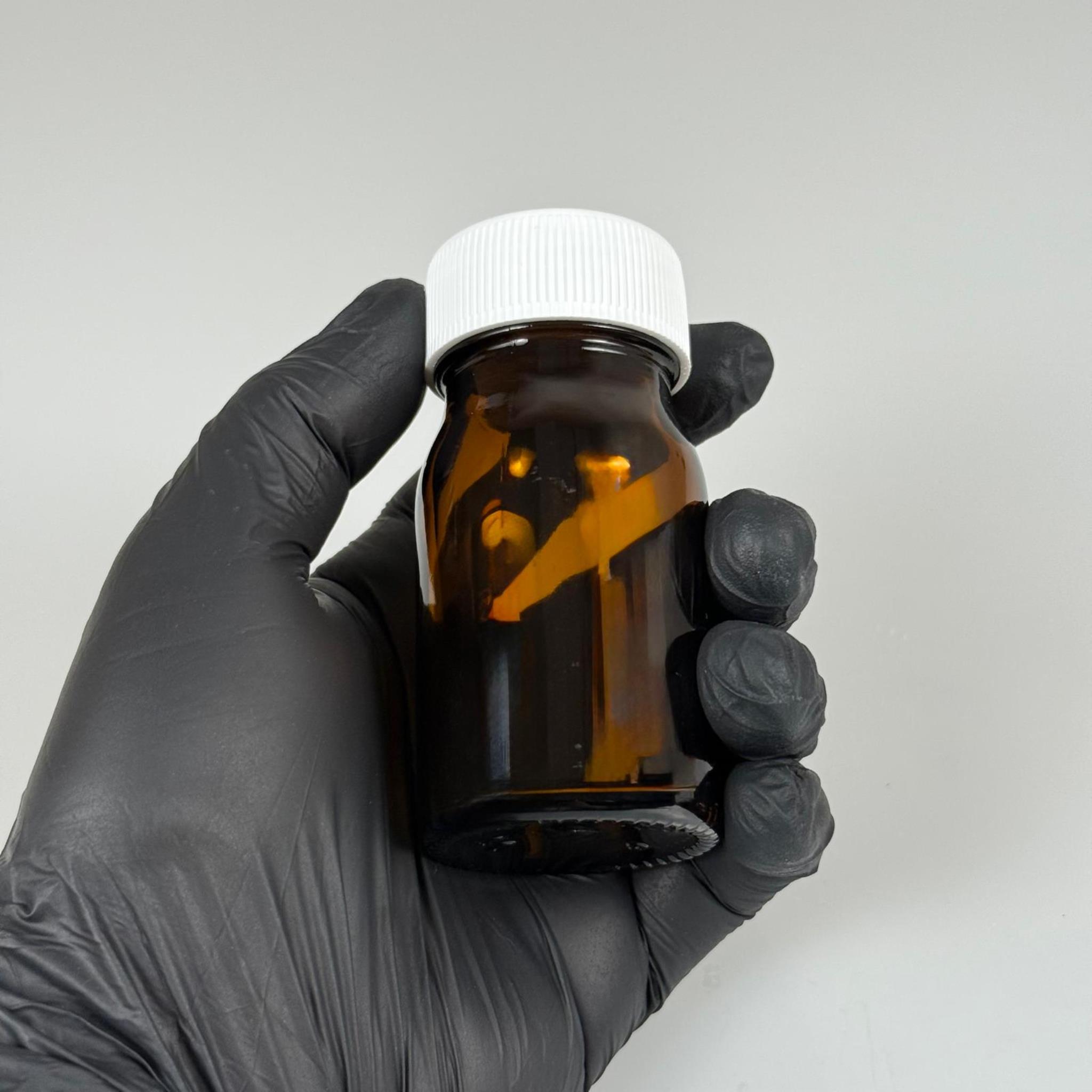 50 CC CAM AMBER TABLET ŞİŞESİ - BEYAZ CONTALI KAPAKLI - 50 ML CAM TABLET ŞİŞESİ