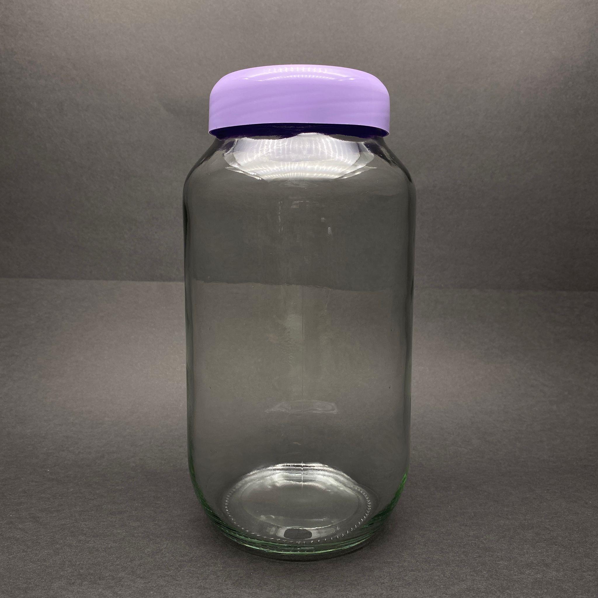 1500 CC CAM KAVANOZ - LİLA PLASTİK KAPAKLI - 1500 ML DAR AĞIZ CAM KAVANOZ