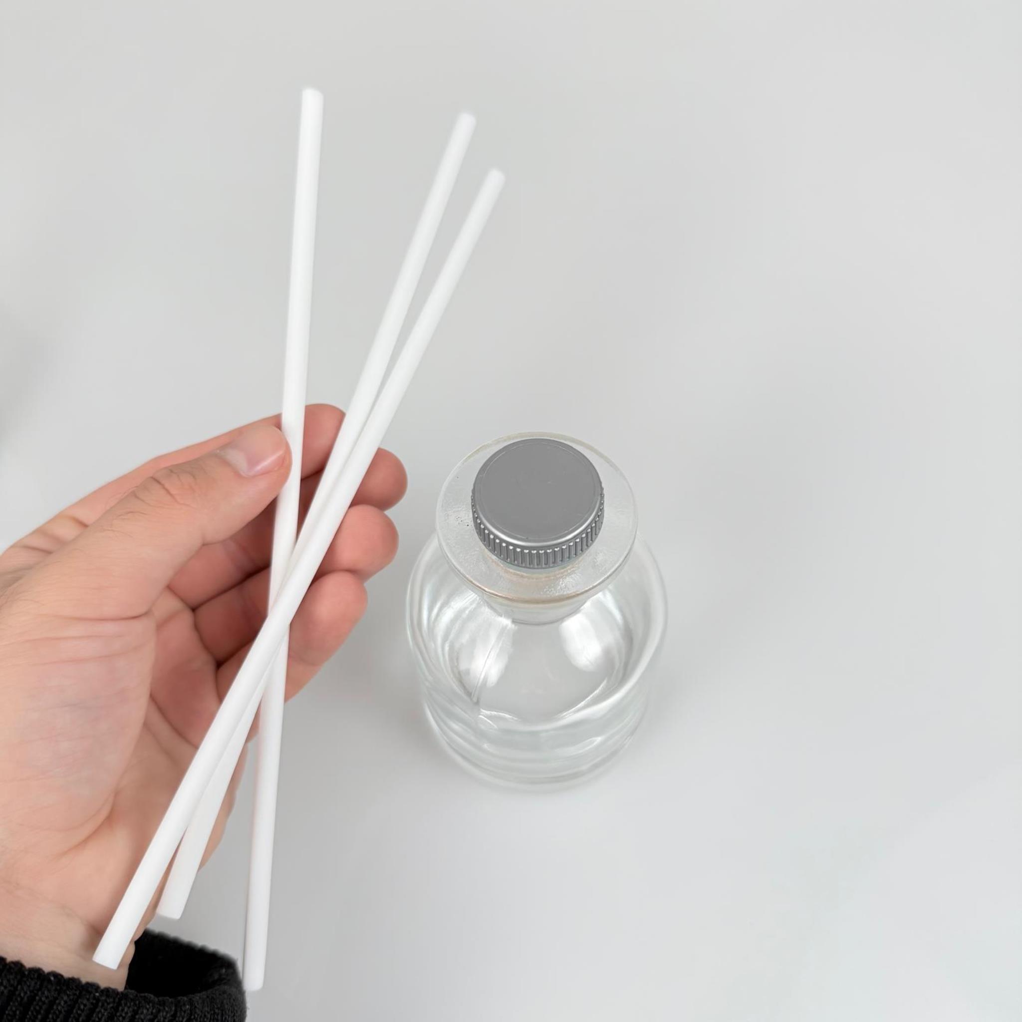 150 CC CAM BAMBU SİLİNDİR ODA KOKUSU ŞİŞESİ - 150 ML DİFFUSER CAM ŞİŞE + GRİ MANTAR TIPA + 3 ADET 21 CM BEYAZ FİBER BAMBU ÇUBUK