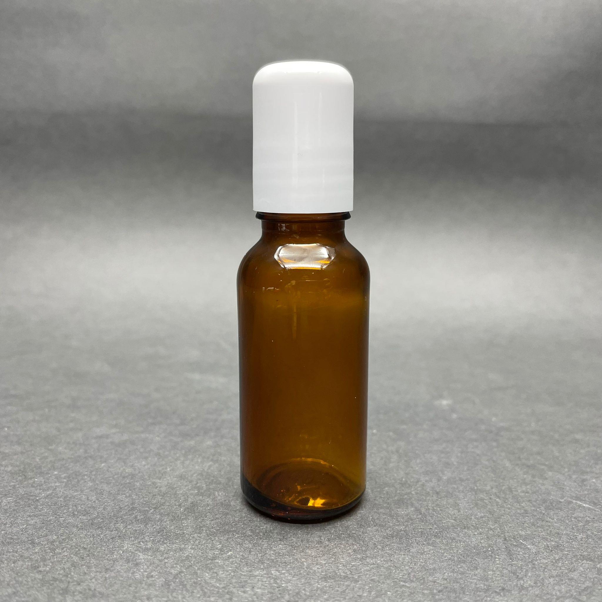 20 CC AMBER CAM ROLL-ON ŞİŞESİ - BEYAZ KAPAKLI - 20 ML ÇELİK BİLYELİ ŞİŞE - CAM ROLL ON ŞİŞE - CAM ESANS ŞİŞESİ
