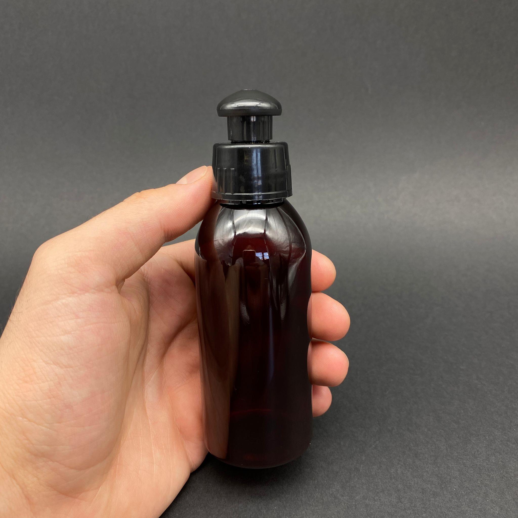 100 CC AMBER SERT PET ŞİŞE - SİYAH PUSHPULL KAPAKLI - 100 ML KAHVERENGİ PLASTİK AKITICILI ŞİŞE