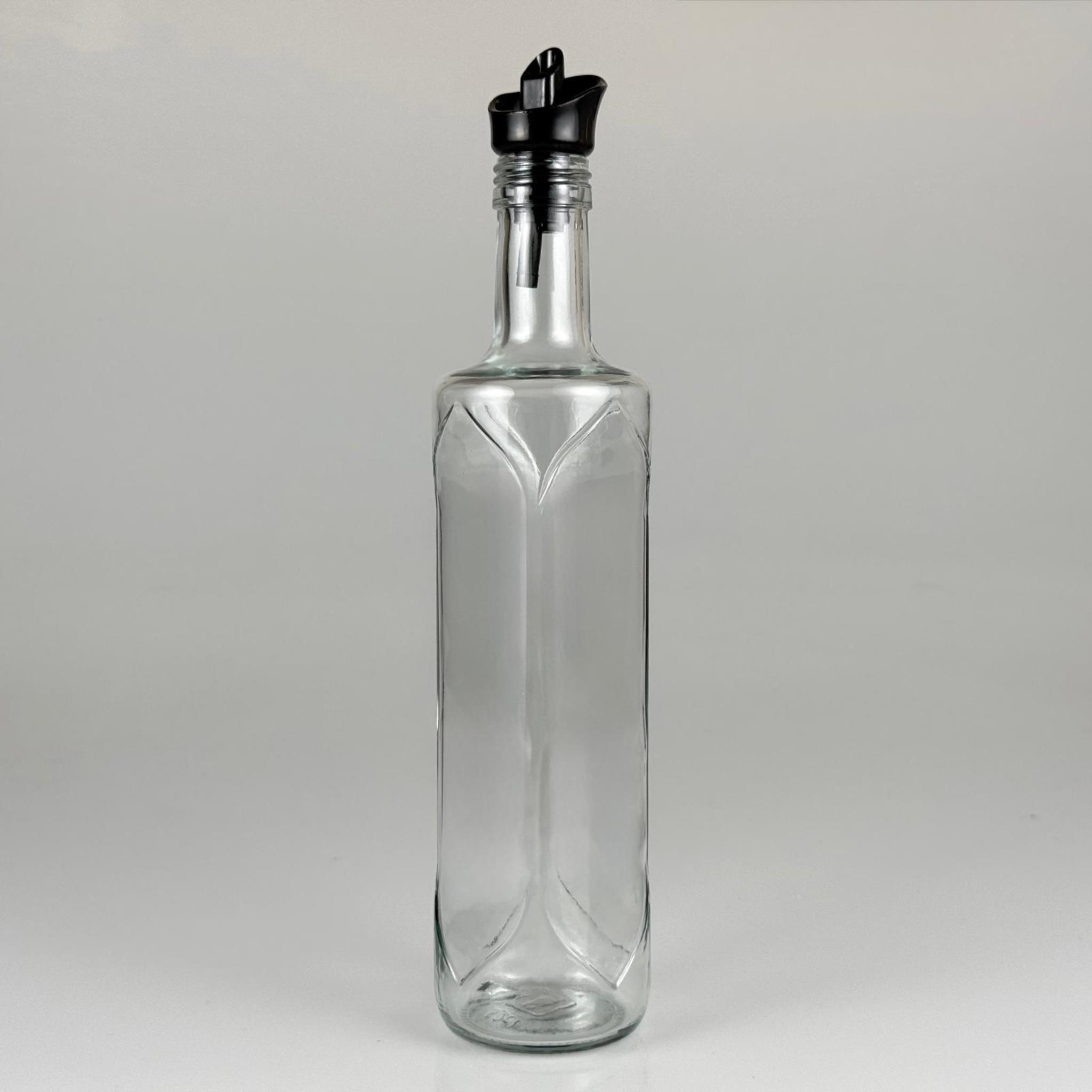 Akıtmaz Kapaklı Şık Cam Yağlık – Zeytinyağı ve Sirke İçin - Restoran Tipi 500 ML Şeffaf Yağdanlık Siyah Akıtıcı Başlıklı