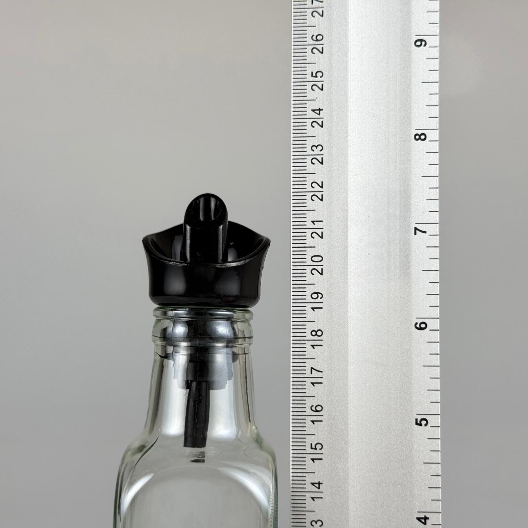 Akıtmaz Kapaklı Şık Cam Yağlık – Zeytinyağı ve Sirke İçin - Restoran Tipi 250 ML Şeffaf Maraska Kare Yağdanlık Siyah Akıtıcı Başlıklı