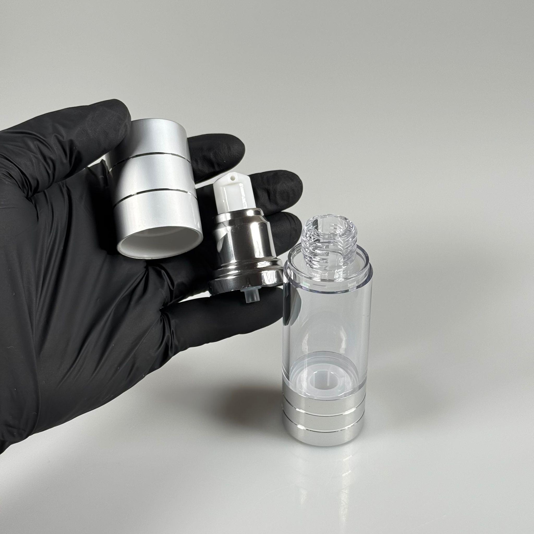 BOŞ KREM VE LOSYON ŞİŞESİ 30 ML BOŞ AİRLESS ŞİŞE - HAVASIZ POMPALI GÜMÜŞ ÜSTÜ YALDIZLI AİRLESS ŞİŞE