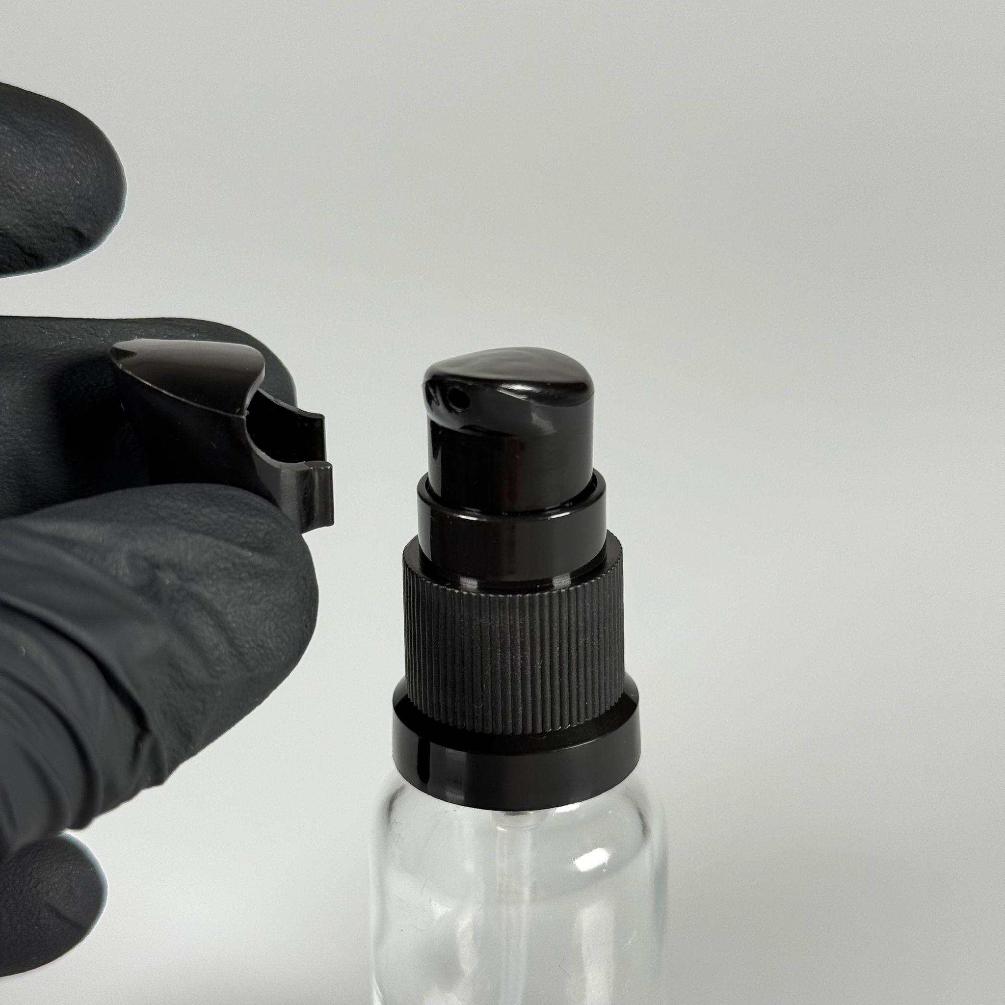 20 CC ŞEFFAF CAM ŞİŞE - SIZDIRMAZ ETEKLİ SİYAH LOSYON POMPALI TAKIM - 20 ML LOSYON ŞİŞESİ - YAĞ, KREM GİBİ YOĞUN KIVAMLI SIVILAR İÇİN CAM AMBALAJ