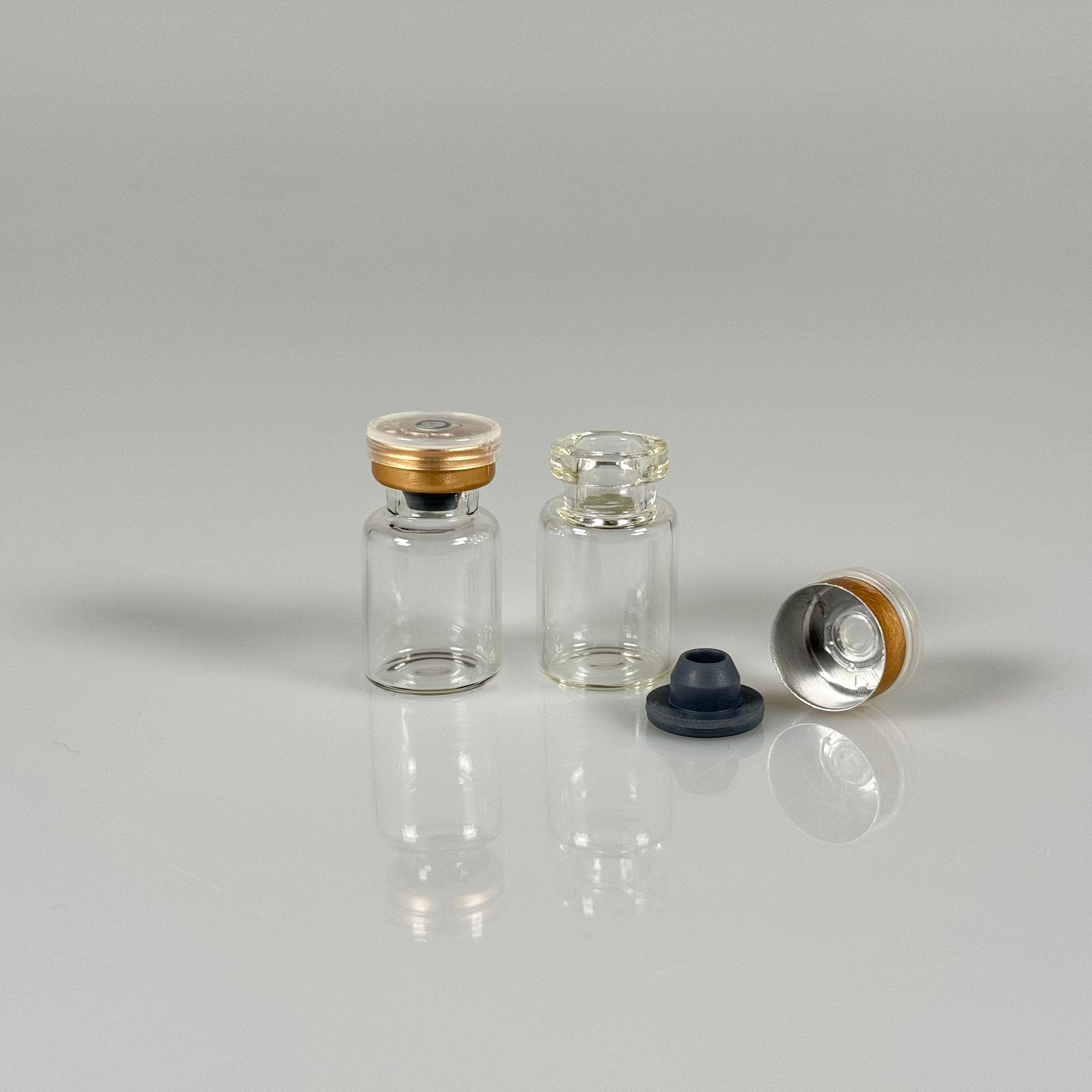 2 ML vial flakon şişe - 13 ağız 2 cc şeffaf cam ilaç şişesi + kauçuk butil enjektör tıpası + gold alüminyum kapaklı takım