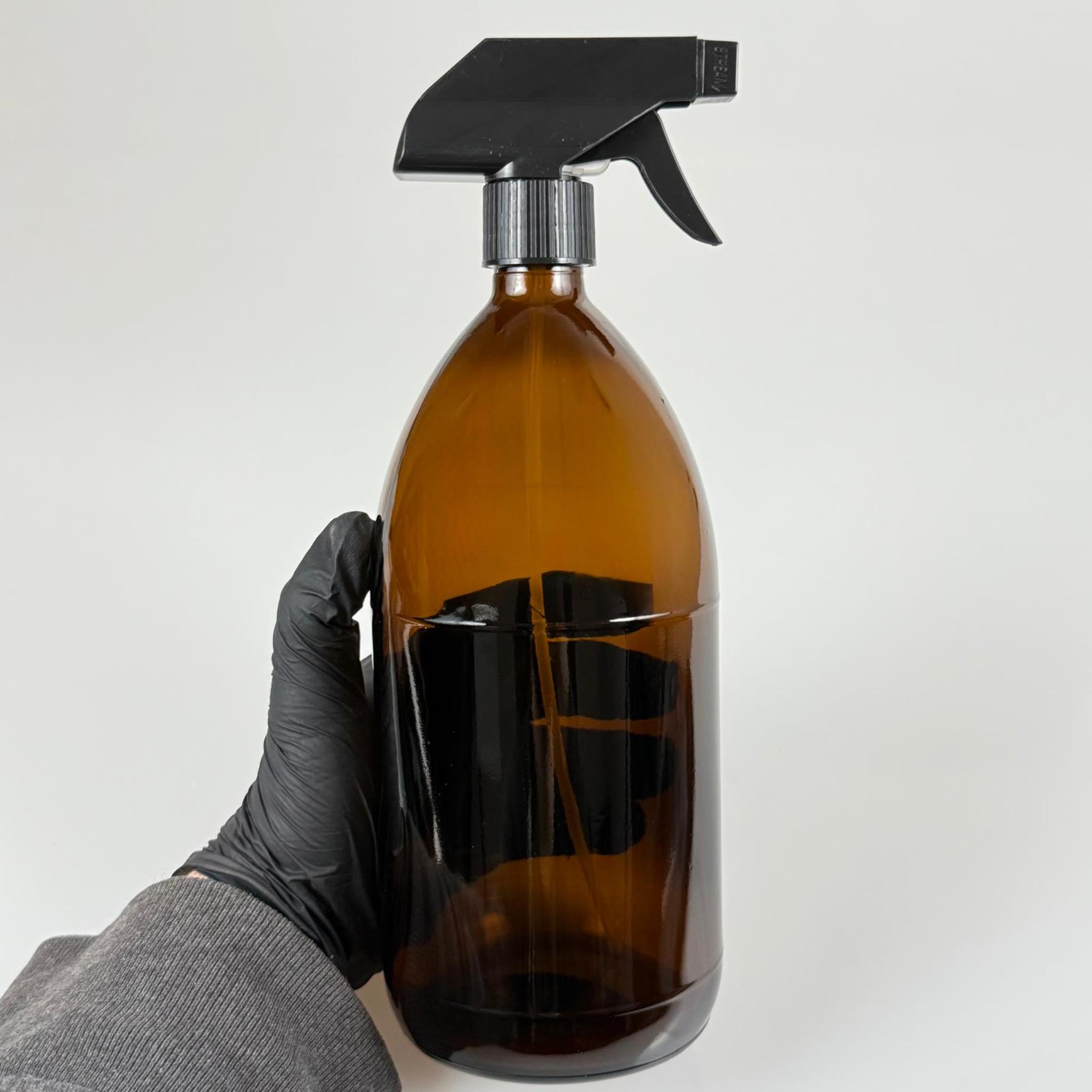 1000 CC AMBER TOMBUL ÖZEL SERİ CAM ŞİŞE - SİYAH TETİK TRİGER SPREYLİ - 1000 ML CAM ECZA ŞİŞESİ - KAHVERENGİ