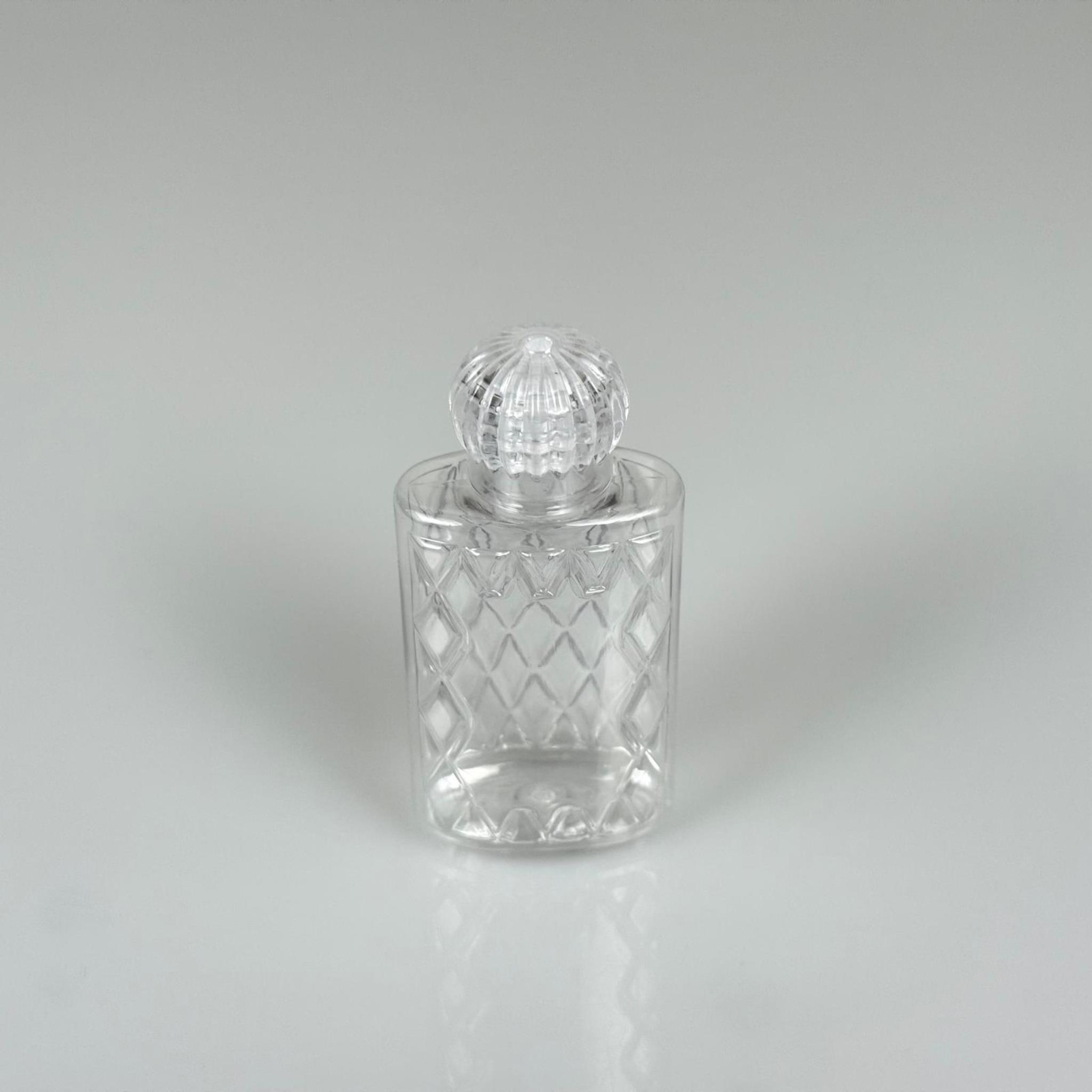 50 CC PLASTİK KOLONYA ŞİŞESİ - KRİSTAL KAPAKLI TIPALI - 50 ML YASSI PET DESENLİ KOLONYA ŞİŞESİ