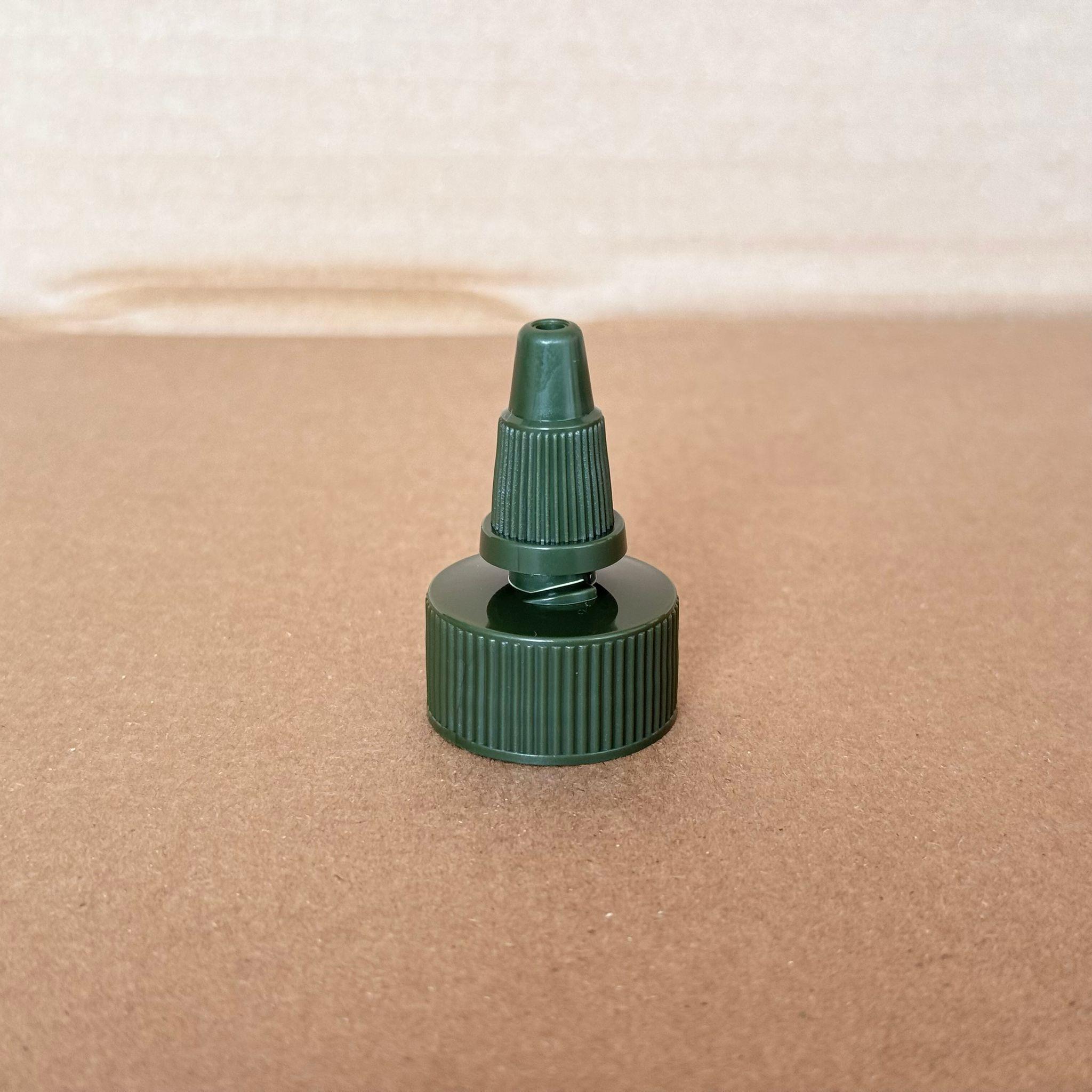 24 MM TWİST ASANSÖR SİVRİ YEŞİL KAPAK - ZEYTİNYAĞ, SOS, MÜREKKEP, ŞAMPUAN, TUTKAL KARTUŞ İÇİN AKITICILI PLASTİK KAPAK