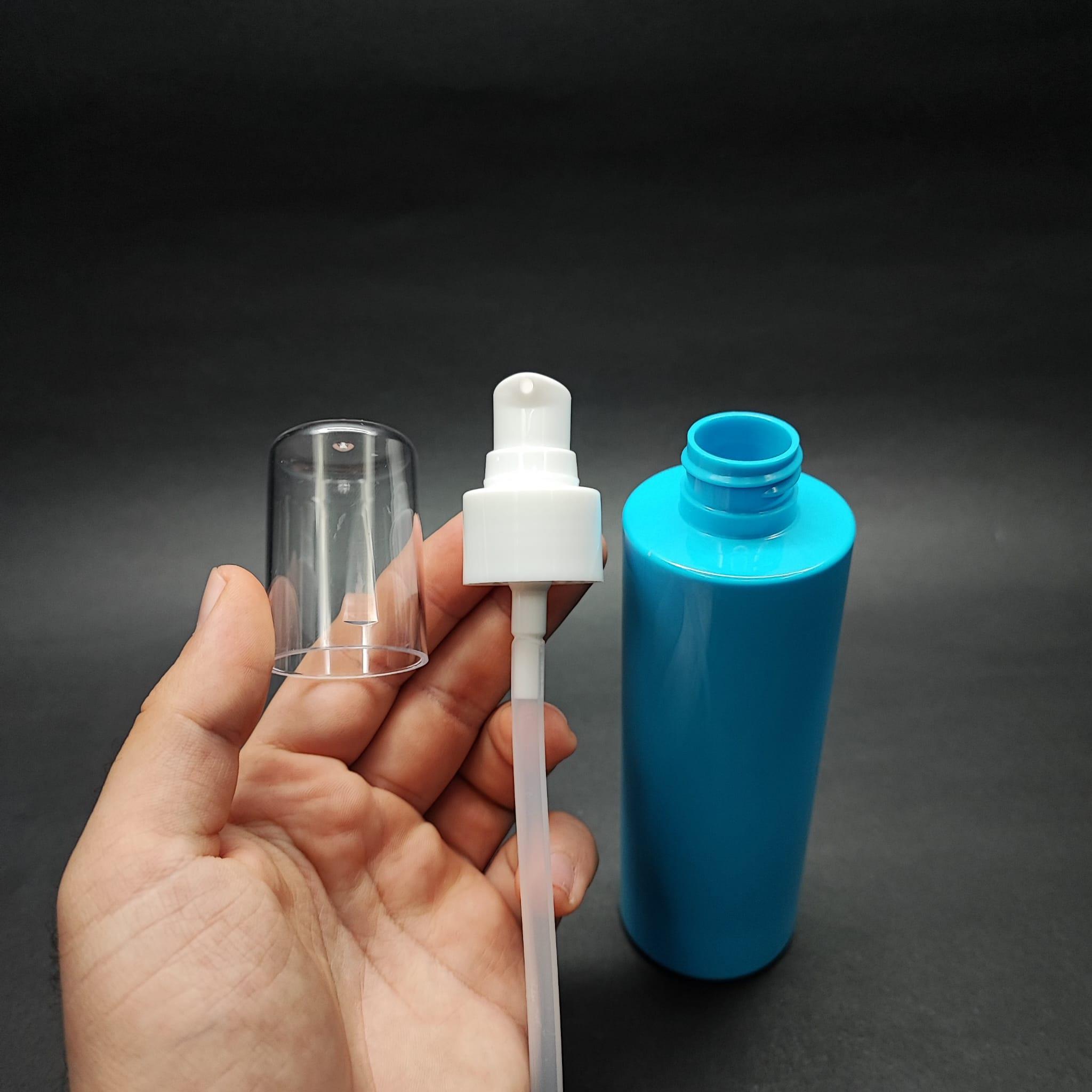 200 CC KÜT BOYUNLU UZUN SİLİNDİR PET ŞİŞE (24 GR) - BEYAZ LOSYON POMPALI - 200 ML PLASTİK ŞİŞE - MAVİ