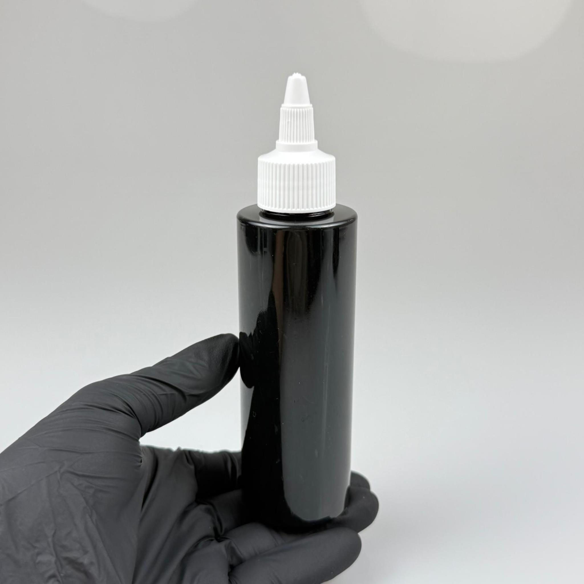 YAĞ, SOS, ACI SOS, SİRKE, SRIRACHA, MÜREKKEP, TUTKAL AKITICI VB BOŞ ŞİŞELERİ - BEYAZ SİVRİ TWİST AKITICI KAPAK + 150 ML SİYAH SERT PET PLASTİK ŞİŞE TAKIM