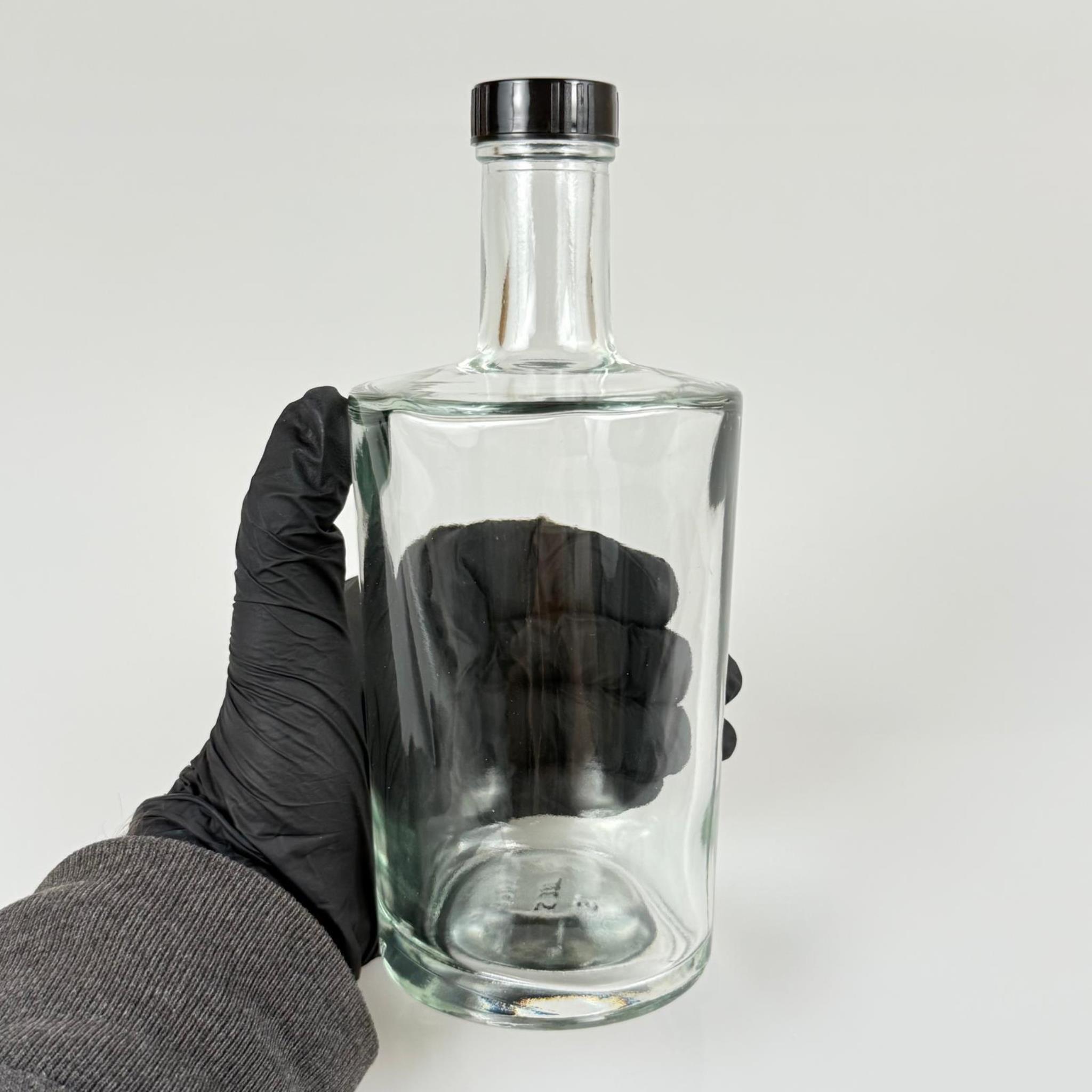 500 CC KALIN DİPLİ KÜT LÜKS CAM ŞİŞE - CONTALI SİYAH KAPAKLI - 500 ML SİLİNDİR ÖZEL CAM ŞİŞE