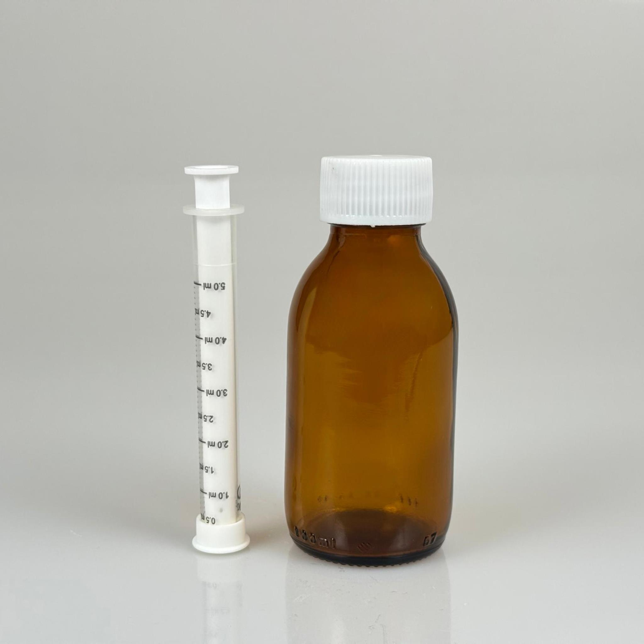 100 ML CAM ECZA ŞİŞESİ + 5 ML DOZAJ PİPETİ + DOZAJ TIPASI + CONTALI PLASTİK KAPAK TAKIM