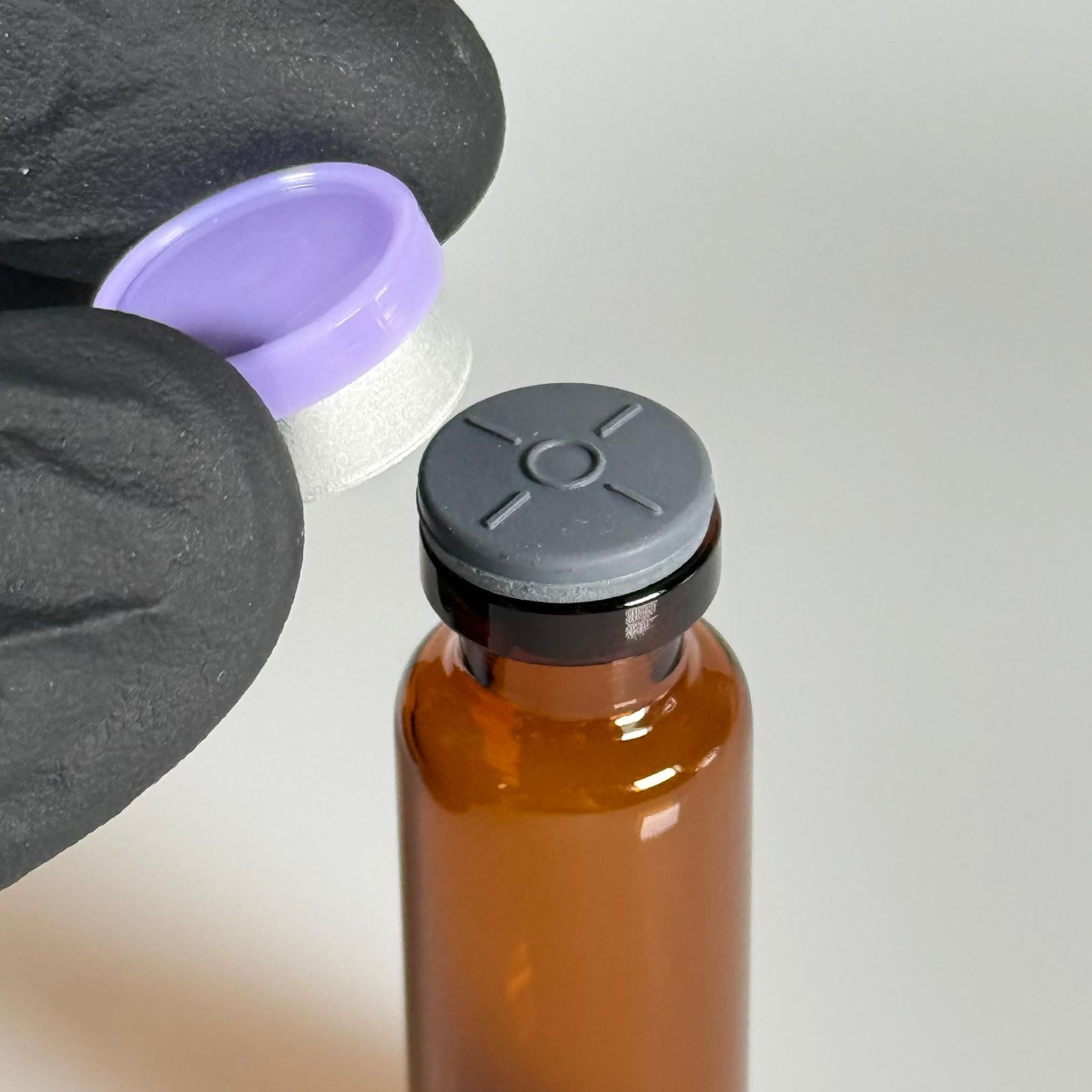 4 ML vial flakon şişe - 13 ağız 4 cc amber cam ilaç şişesi + kauçuk butil enjektör tıpası + mor alüminyum kapaklı takım