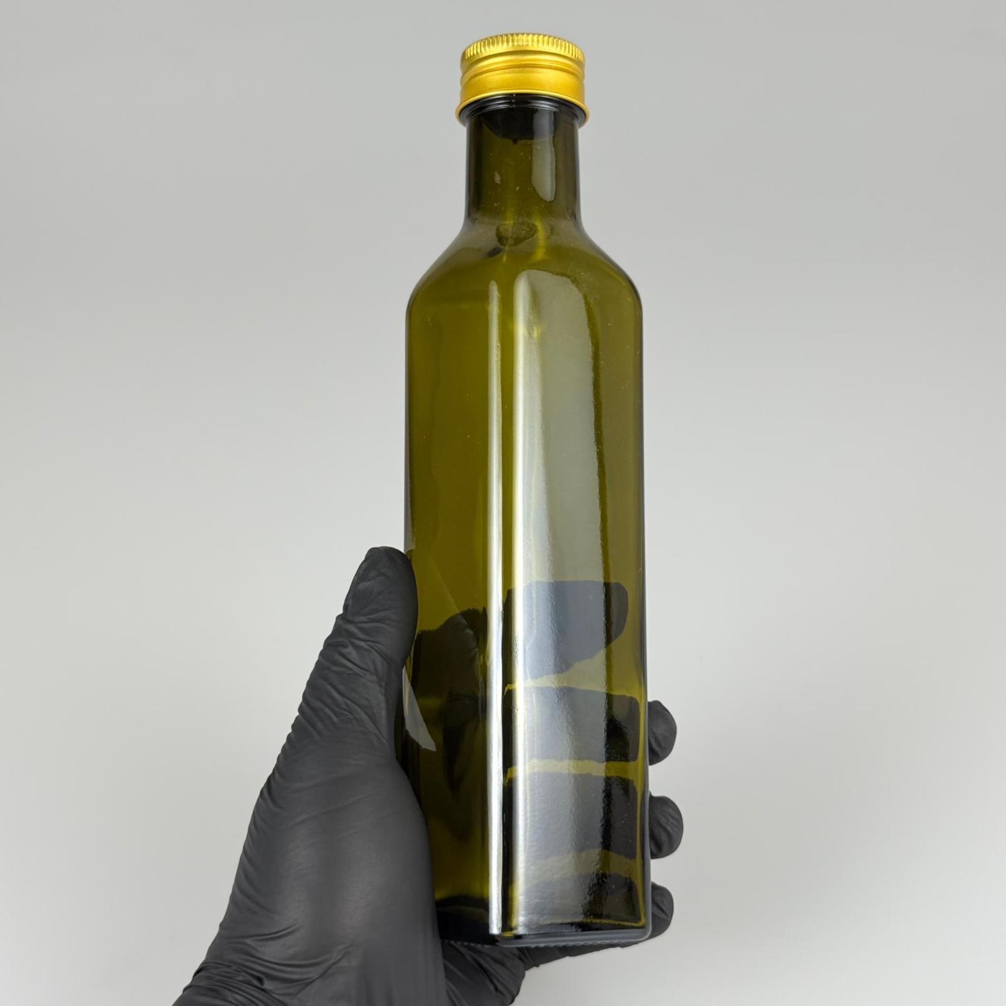 250 CC YEŞİL MARASKA CAM ŞİŞE - GOLD METAL ALÜMİNYUM KAPAKLI - 250 ML KÖŞELİ YAĞ ŞİŞESİ - SİRKE ŞİŞESİ