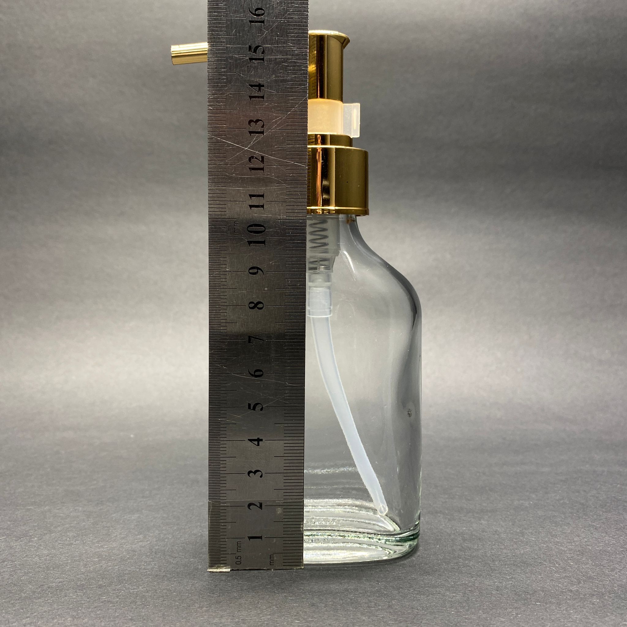 100 CC YASSI CAM ŞİŞE - FULL METALİK LÜKS GOLD POMPALI - 100 ML SIVI SABUN POMPALI YASSI CAM ŞİŞE , CAM TONİK ŞİŞESİ