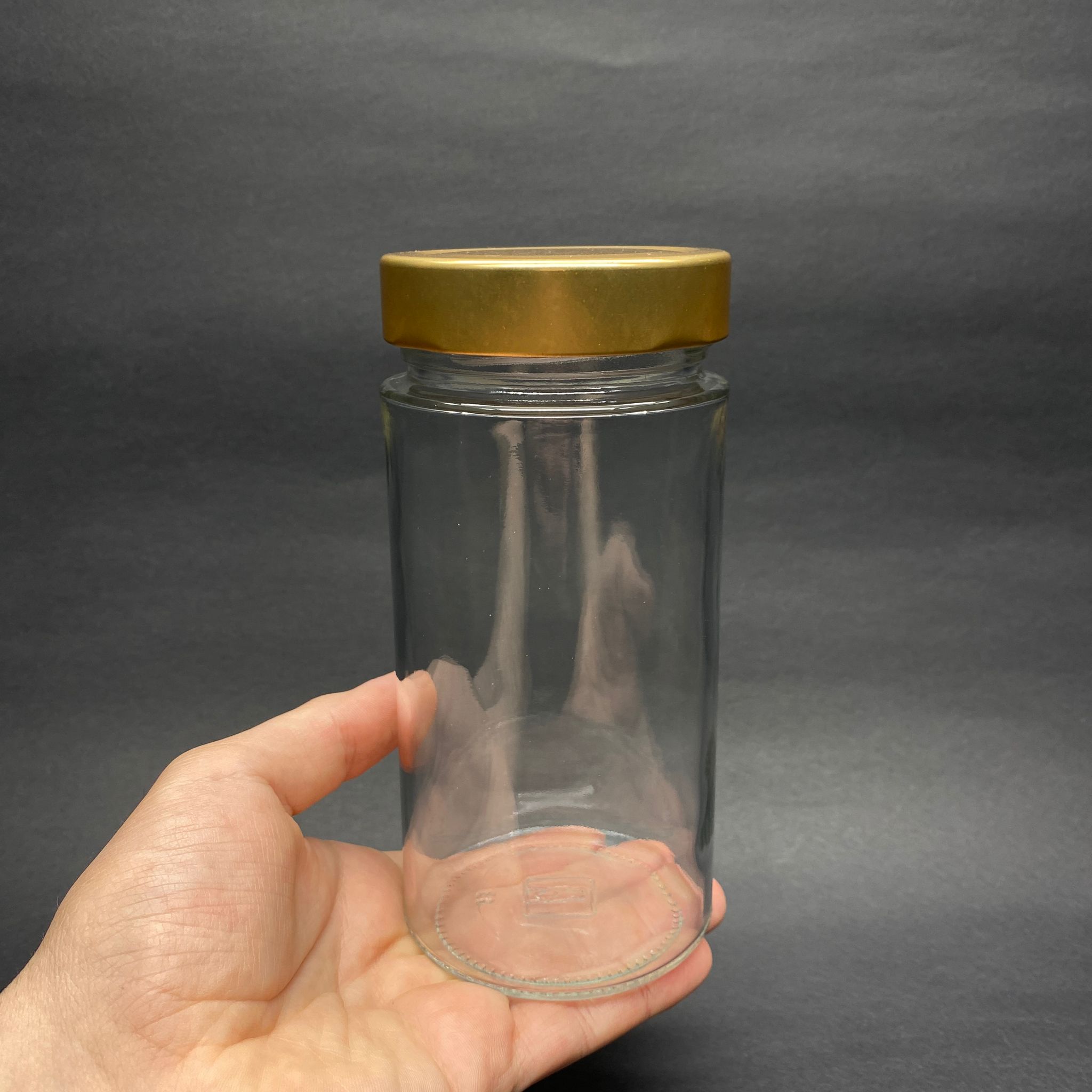 500 CC ALMAN KAVANOZ - GOLD METAL KAPAKLI - 500 ML DERİN KAPAKLI CAM KAVANOZ