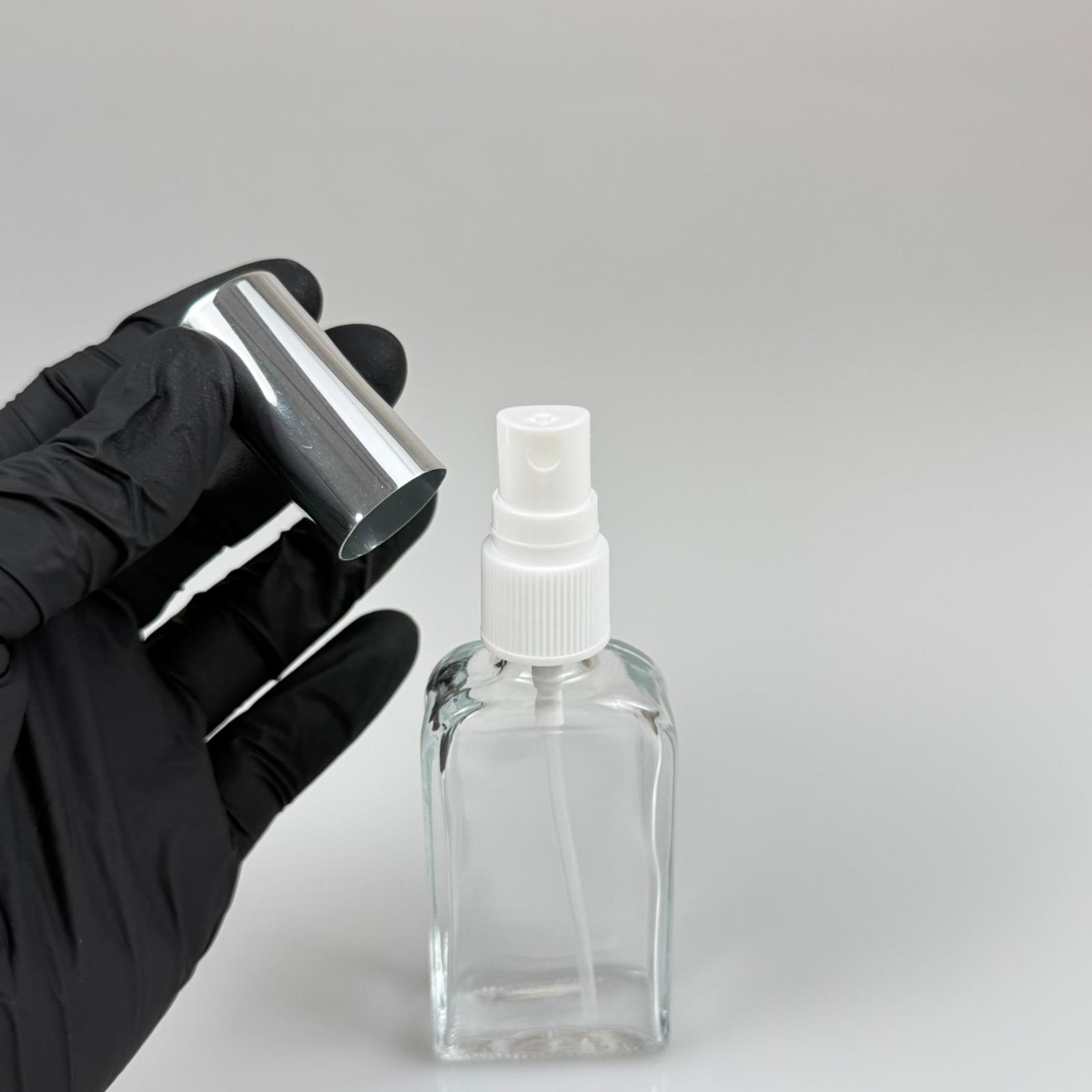 40 CC YASSI DİKDÖRTGEN CAM ŞİŞE - VİDALI GÜMÜŞ SPREYLİ PARFÜM KOLONYA ŞİŞESİ TAKIM - 40 ML PRESTİJLİ ŞİŞE