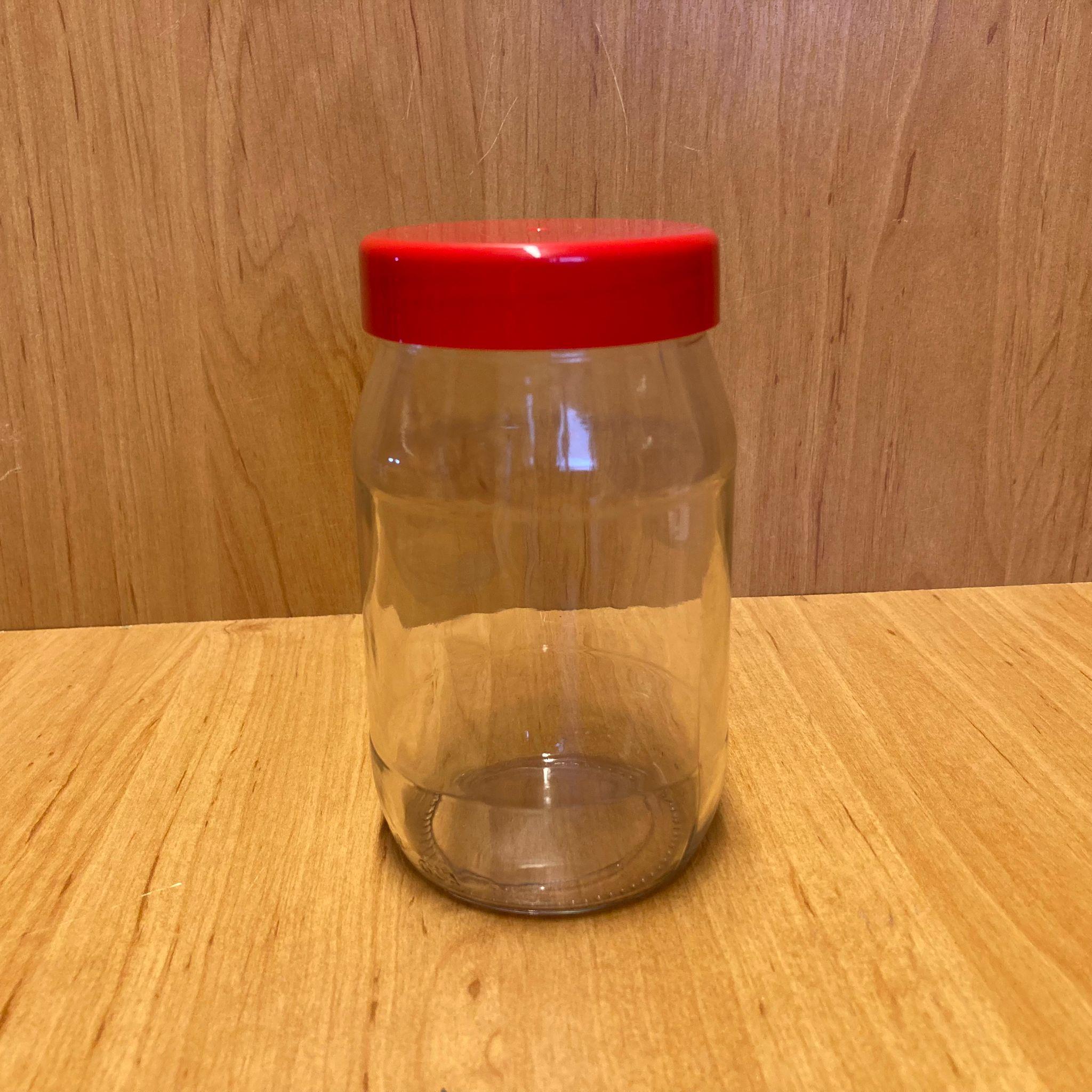370 CC STANDART KAVANOZ - KIRMIZI PLASTİK KAPAKLI - 370 ML CAM KAVANOZ