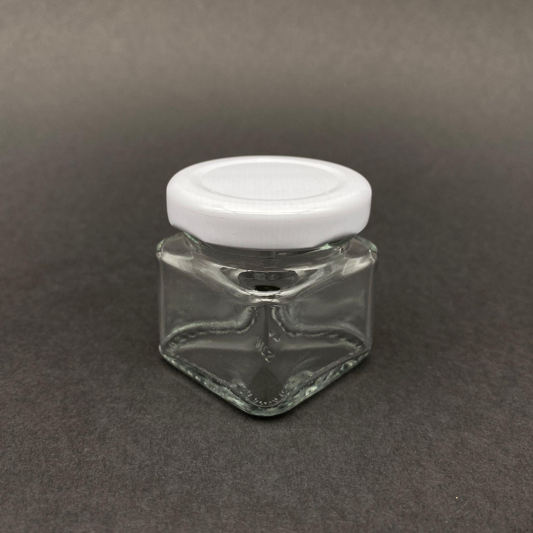40 CC KARE KAVANOZ - BEYAZ METAL KAPAKLI - 40 ML KÖŞELİ TİP CAM KAVANOZ