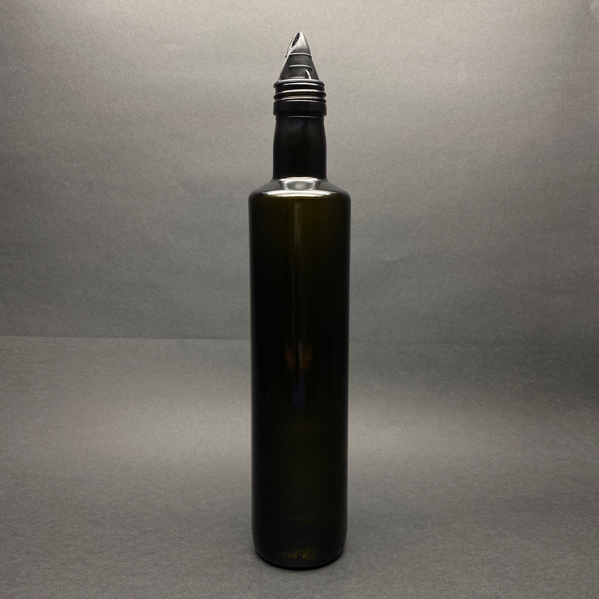 500 CC DORİKA YEŞİL CAM ŞİŞE - SİYAH YAĞDANLIK TIPALI  - 500 ML SİLİNDİR KÖŞELİ YAĞLIK SİRKELİK