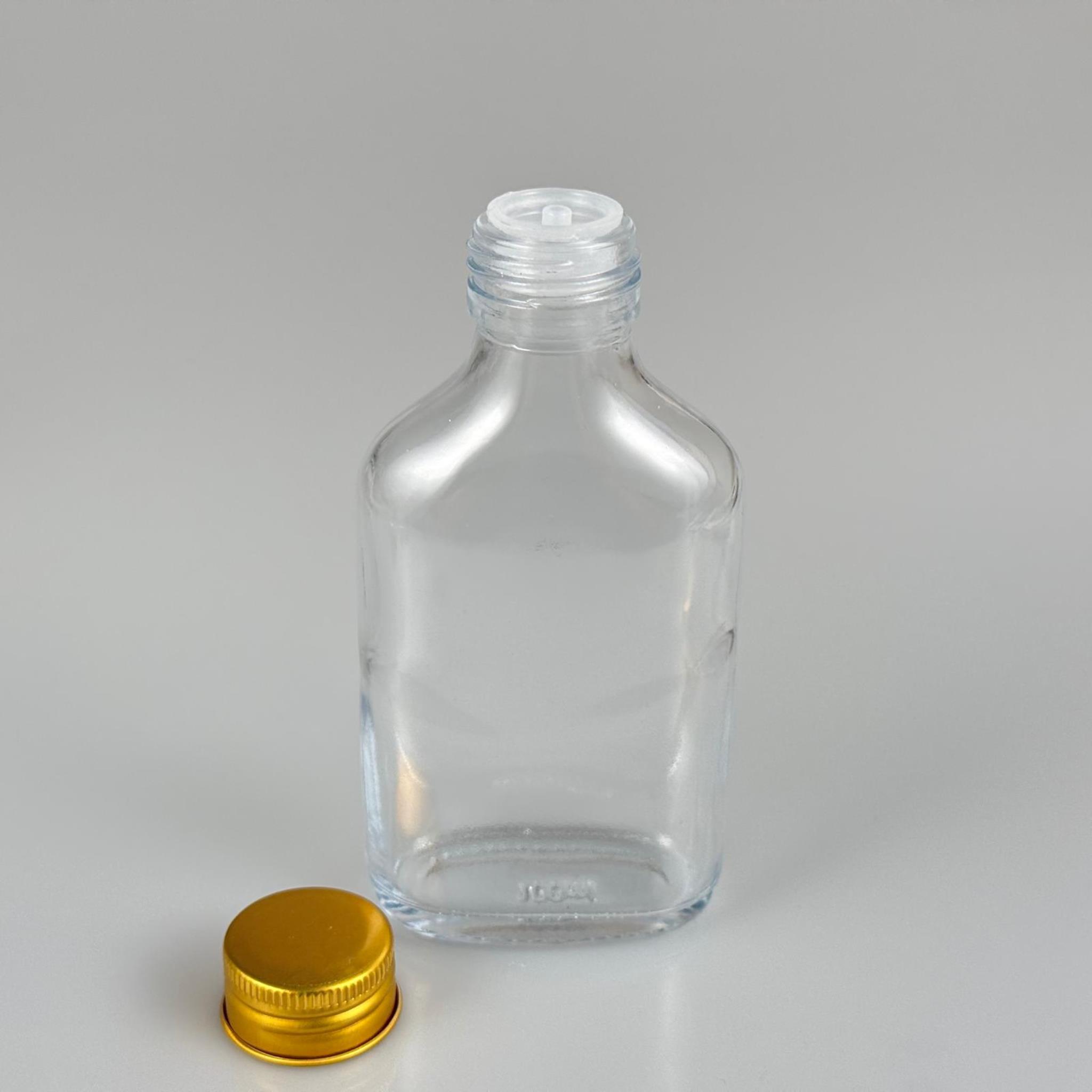 100 CC YASSI LÜX KOLONYA CAM ŞİŞE - GOLD METAL ALÜMİNYUM KAPAKLI + KOLONYA TIPALI - 100 ML LÜKS METAL KAPAKLI CAM KOLONYA ŞİŞESİ