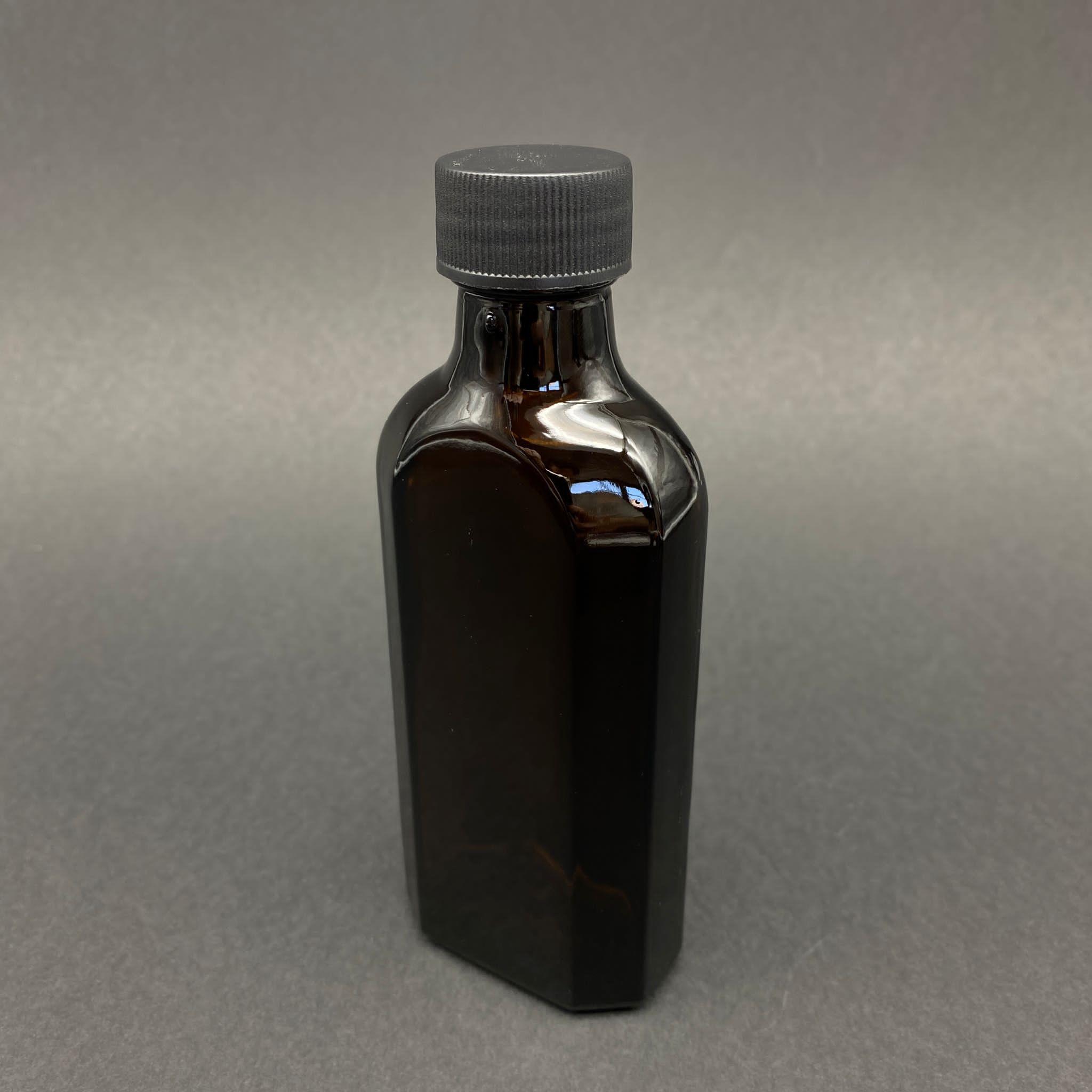 100 CC AMBER YASSI CAM ŞİŞE - SİYAH PLASTİK KAPAKLI - KOLONYA TIPALI - 100 ML KAHVERENGİ YASSI MODEL CAM ŞİŞE