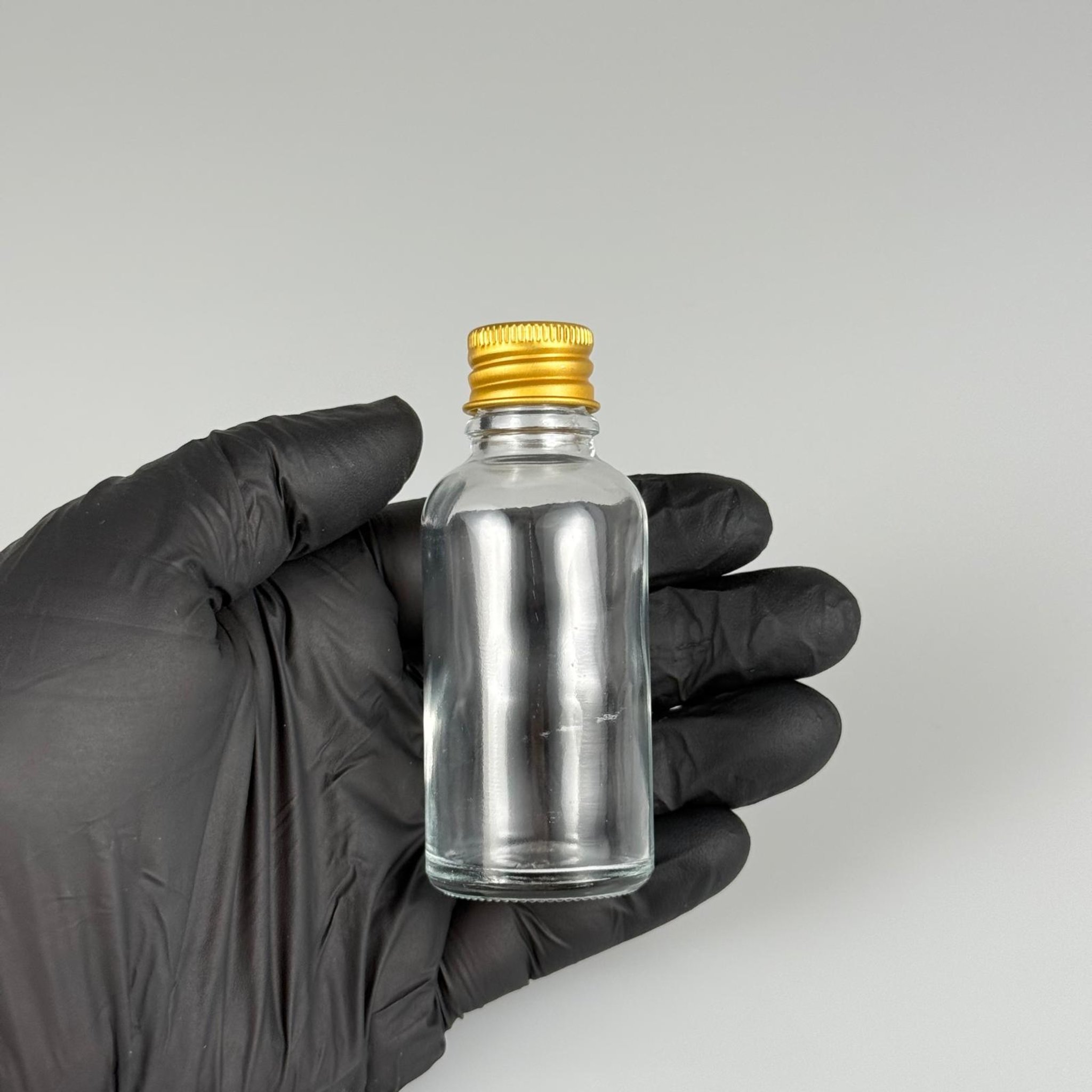 30 CC ŞEFFAF CAM ŞİŞE + KÖPÜK CONTALI GOLD ALÜMİNYUM METAL KAPAKLI + DAMLALIKLI KOLONYA TIPALI TAKIM - 30 ML ŞEFFAF CAM ŞİŞE