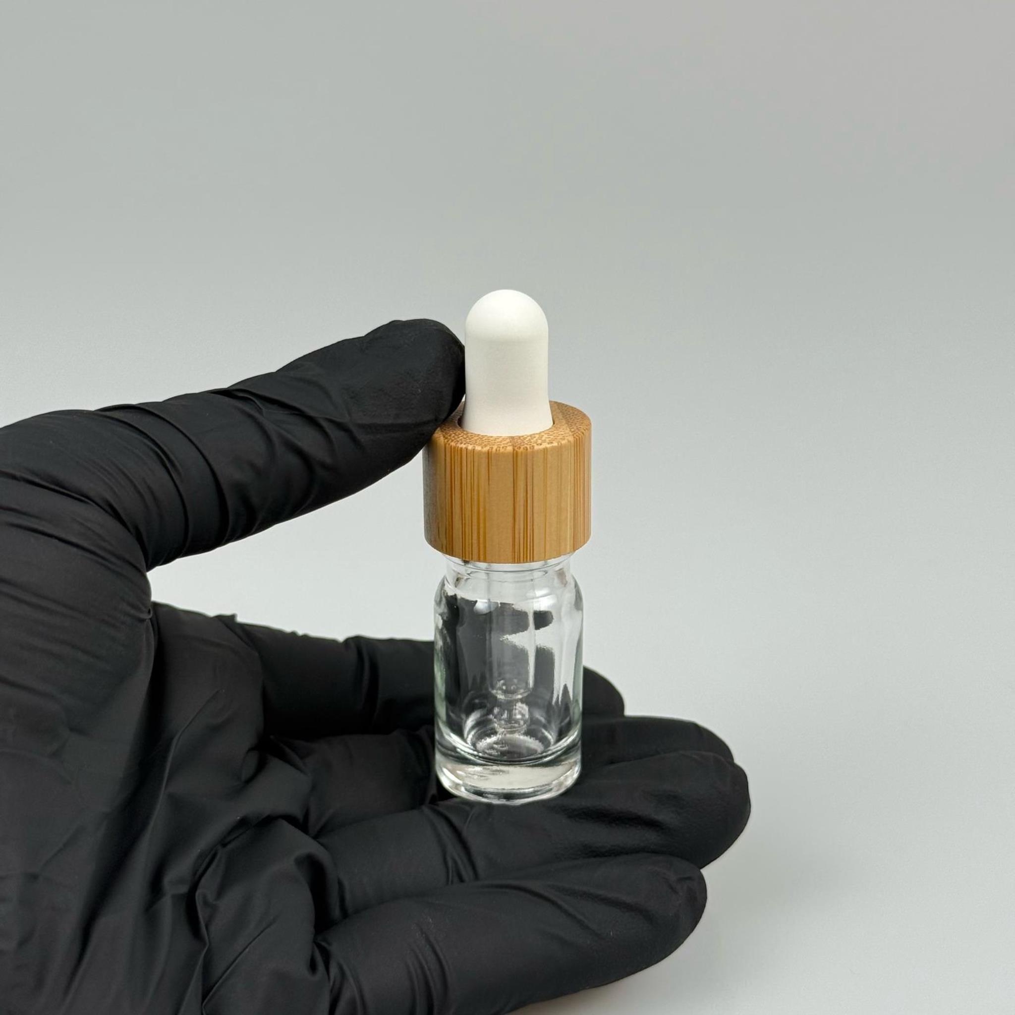 5 CC ŞEFFAF CAM DAMLALIKLI ŞİŞE - BEYAZ EMZİK - BAMBU AHŞAP KAPAK - 5 ML ŞEFFAF BAMBU KAPAKLI CAM DAMLALIKLI ŞİŞE