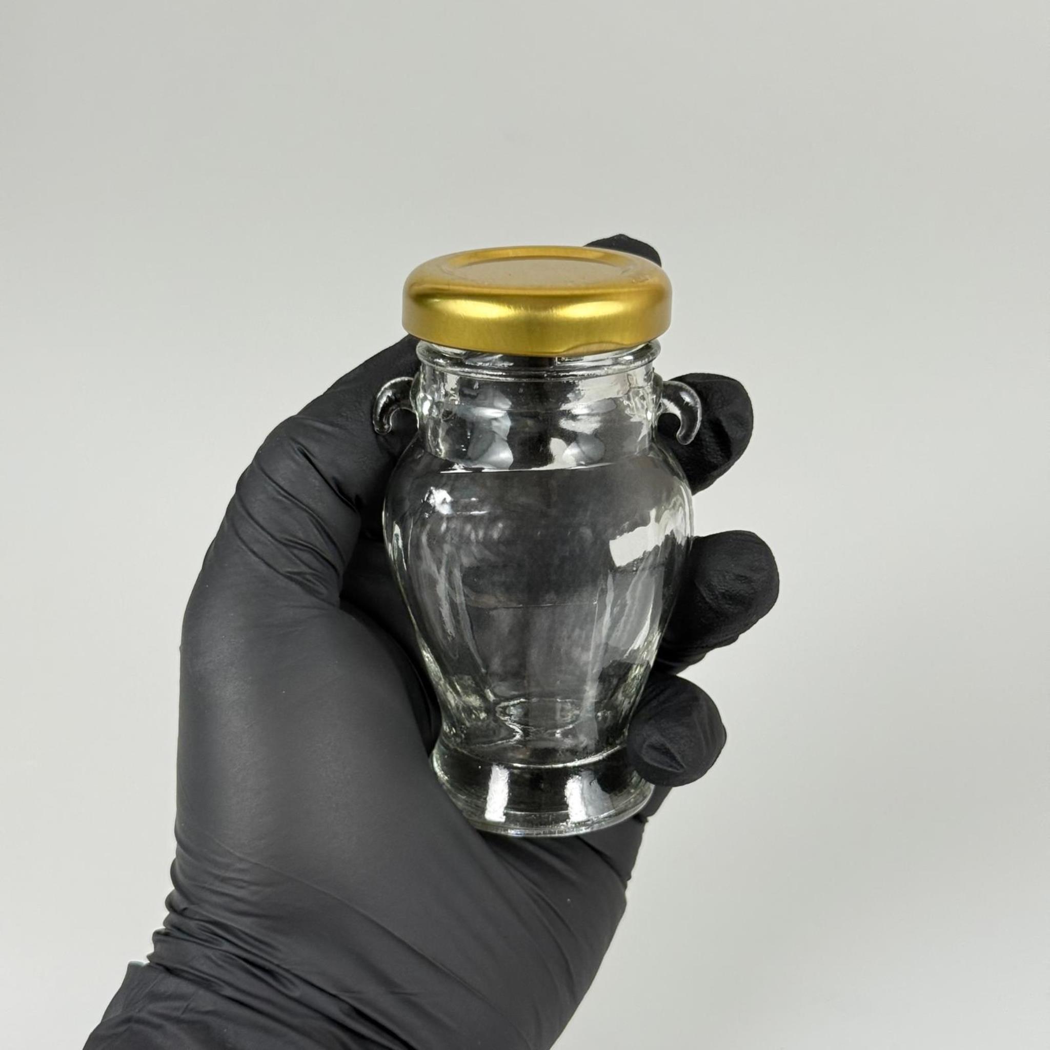 60 CC AMPHORA CAM KAVANOZ - GOLD METAL KAPAKLI - 60 ML CAM KAVANOZ - TEK KULPLU, KULPSUZ VEYA ÇİFT KULPLU GELEBİLİR