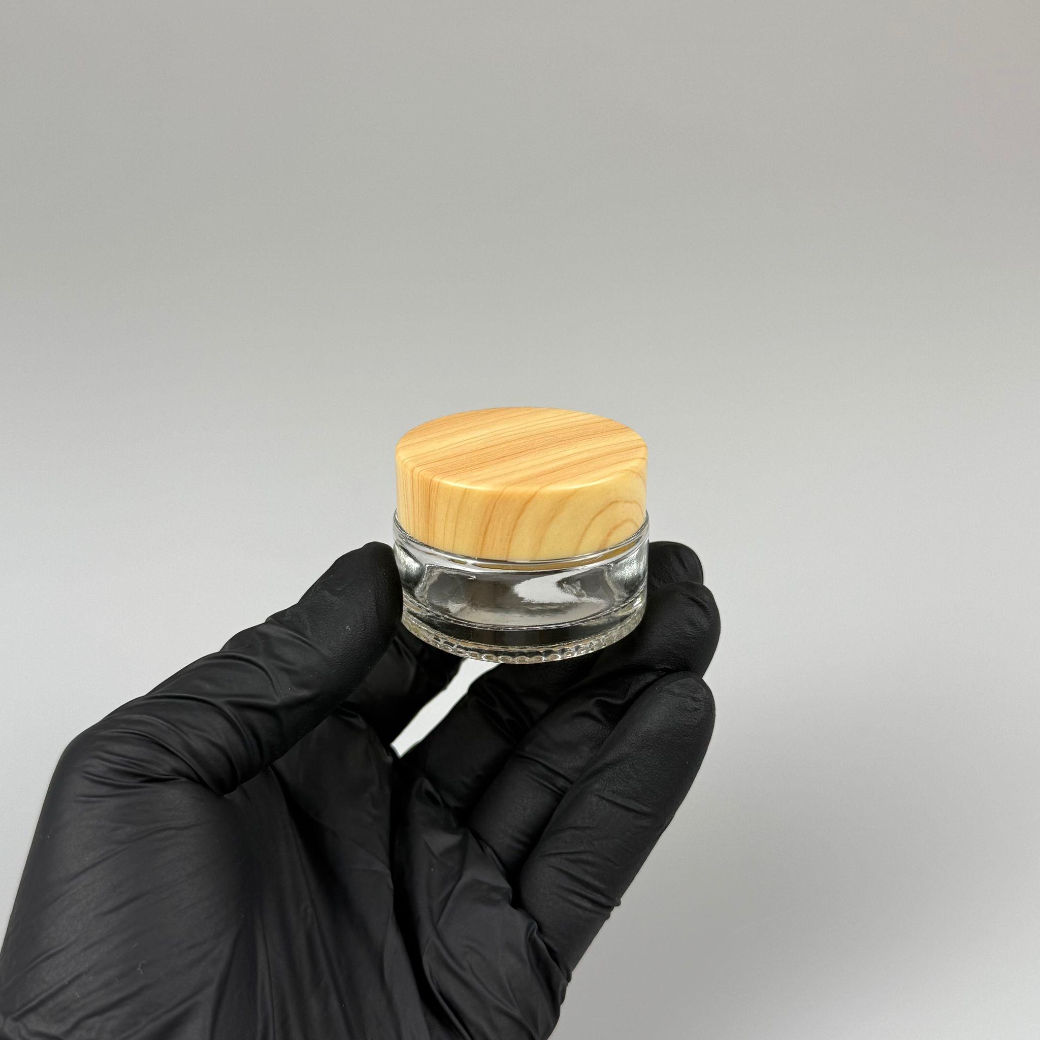 20 CC CAM ŞEFFAF KREM KAVANOZU - AHŞAP DESENLİ PLASTİK KAPAKLI İÇ CONTALI - 20 ML ŞEFFAF CAM KAVANOZ  - KOZMETİK KAVANOZ