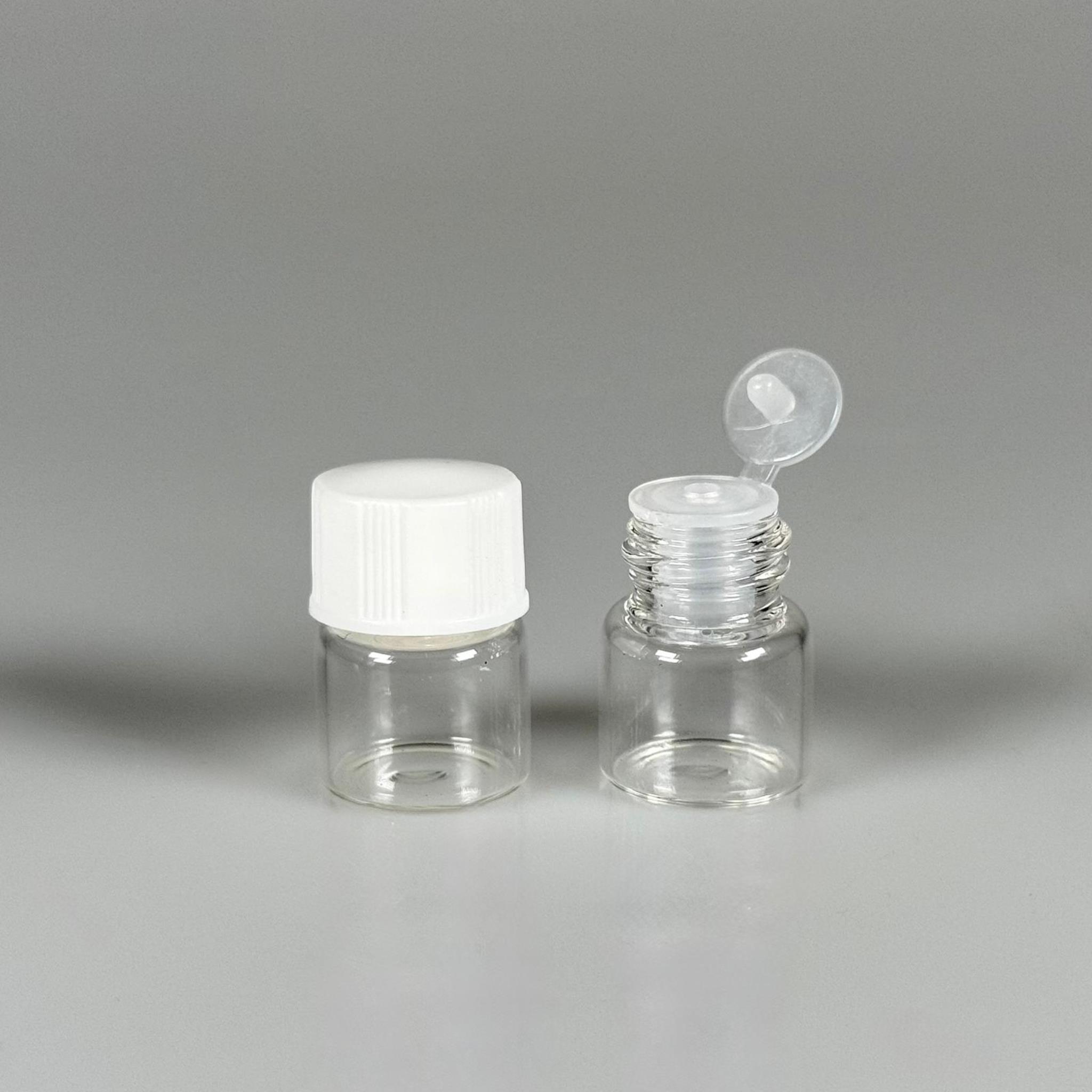 1 CC ŞEFFAF İNCE CAM ŞİŞE - BEYAZ KAPAKLI + İÇTEN DAMLALIKLI - 1 ML CAM ŞİŞE