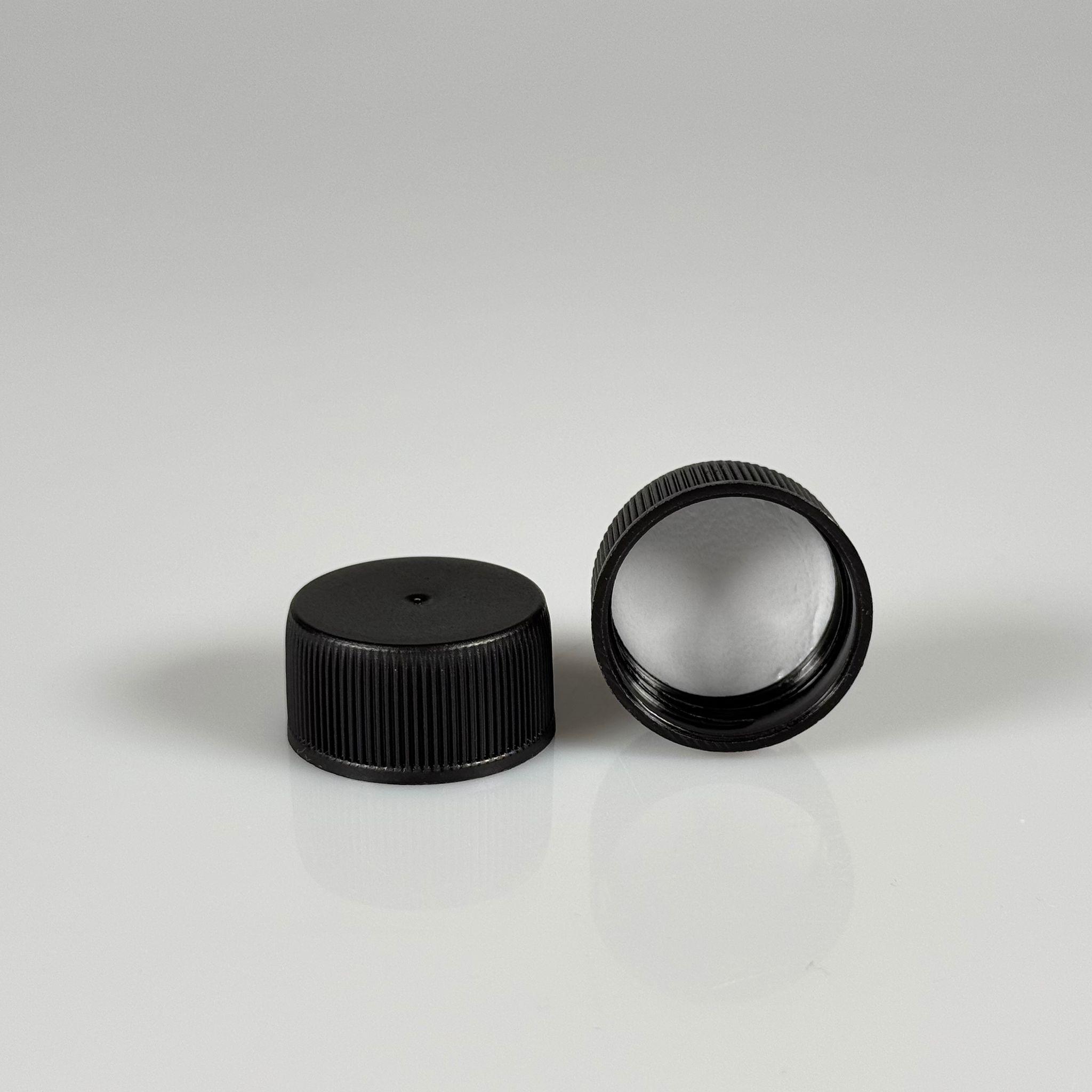 25 MM VİDALI SİYAH KAPAK - 25 MM PLASTİK KAPAK SİYAH - KÖPÜK CONTALI (HEM 25 AĞIZ CAM ŞİŞELERE HEM DE 25 AĞIZ PLASTİK ŞİŞELERE TAM UYAR)