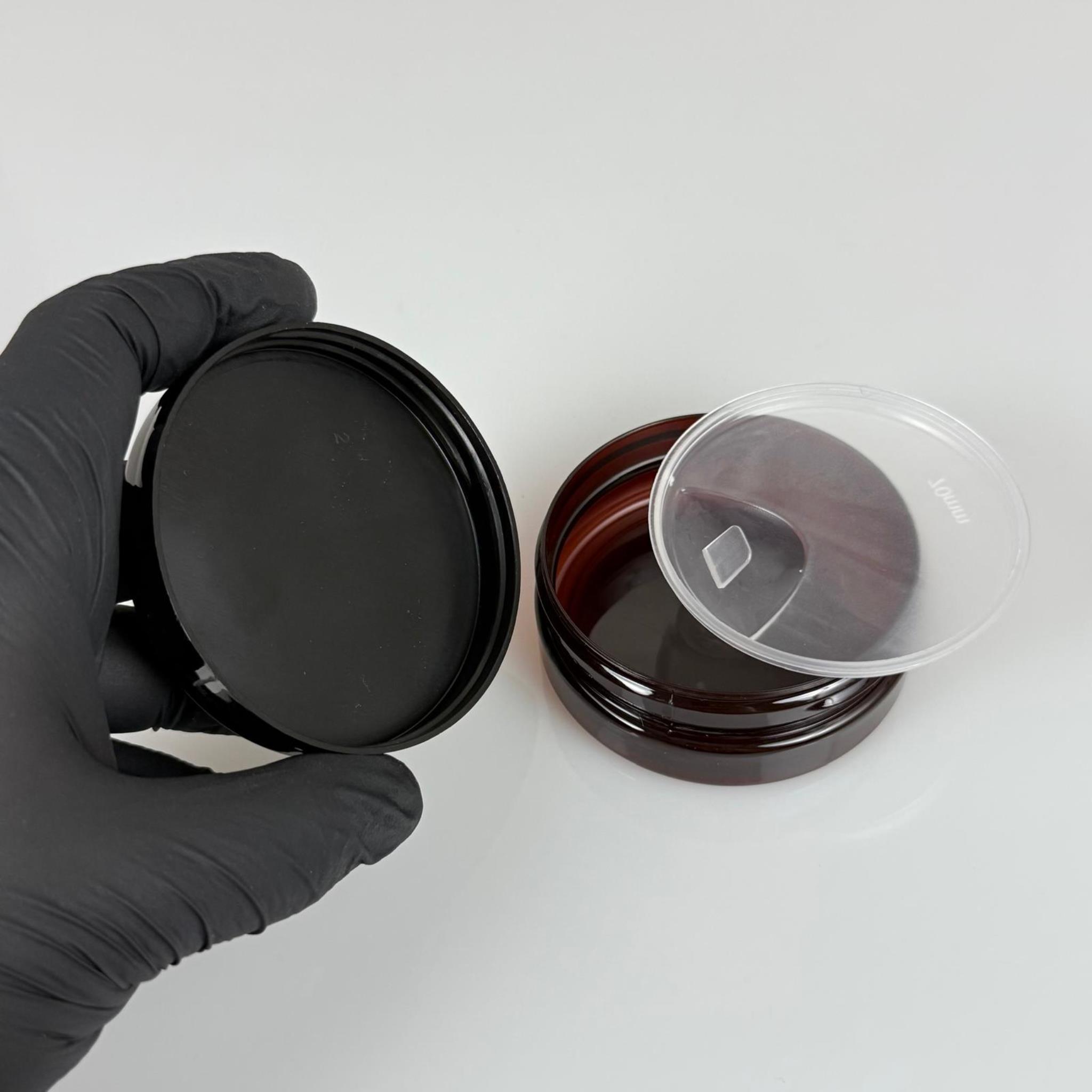 50 ML SERT PET KAVANOZ + SİYAH PLASTİK KAPAK + İÇ TIPA - 50 CC KALIN AMBER PLASTİK KAVANOZ SİYAH PLASTİK KAPAKLI İÇ TIPALI TAKIM - KREM KAVANOZLARI