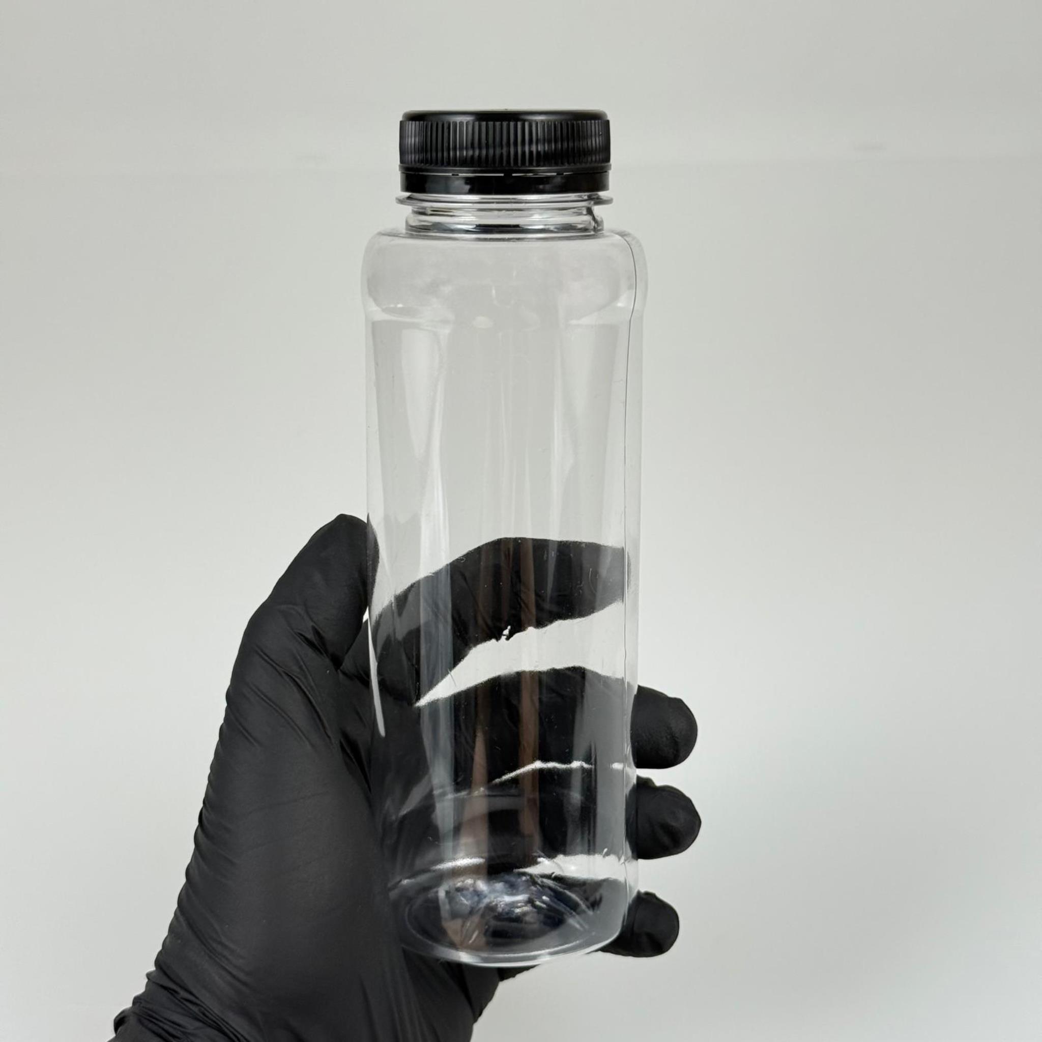 330 CC DÜZ GENİŞ AĞIZLI PET ŞİŞE - KİLİTLİ SİYAH KAPAKLI - 330 ML DETOKS MEYVE SUYU ŞİŞESİ